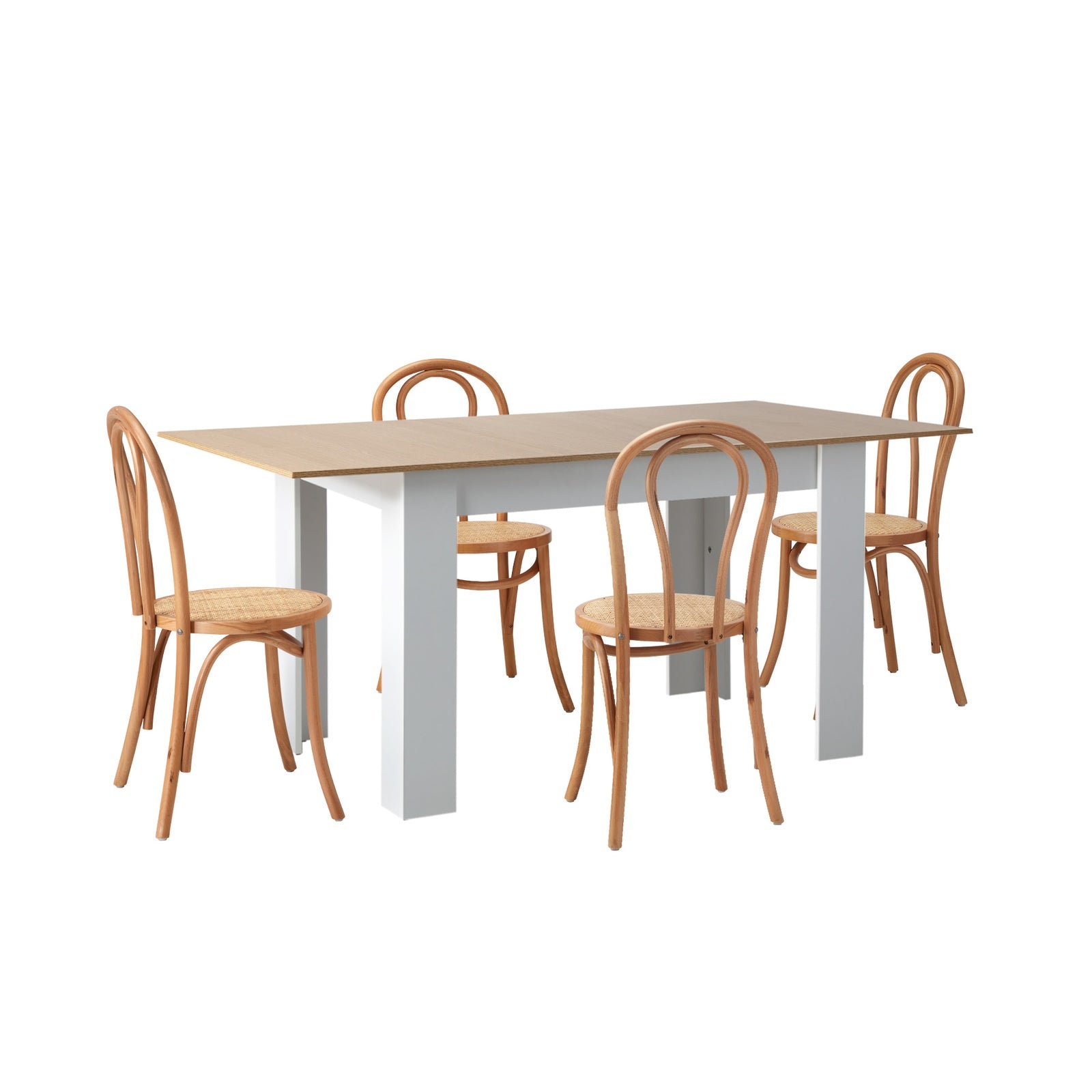 Oikiture 160cm Extendable Dining Table with 4PCS Crossback Dining Chairs Natural - Sunyee