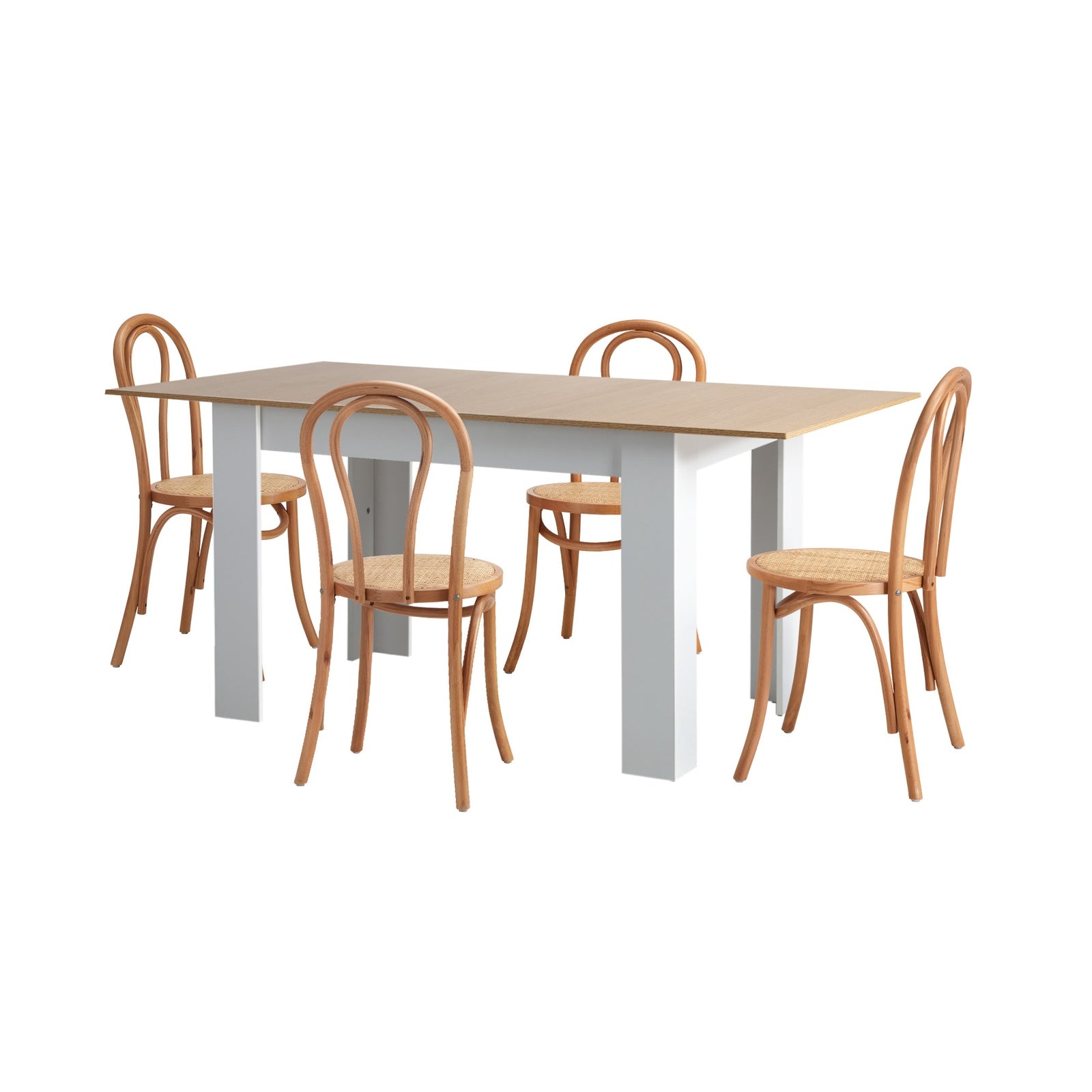 Oikiture 160cm Extendable Dining Table with 4PCS Crossback Dining Chairs Natural - Sunyee