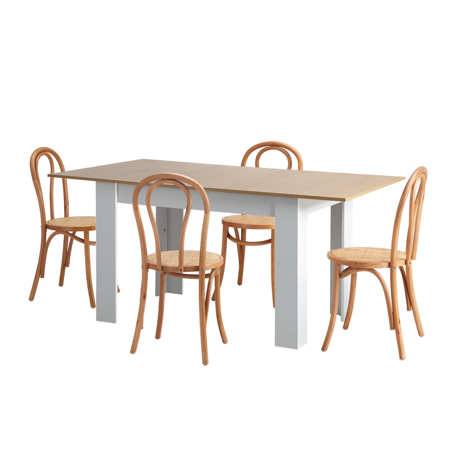 Oikiture 160cm Extendable Dining Table with 4PCS Crossback Dining Chairs Natural - Sunyee