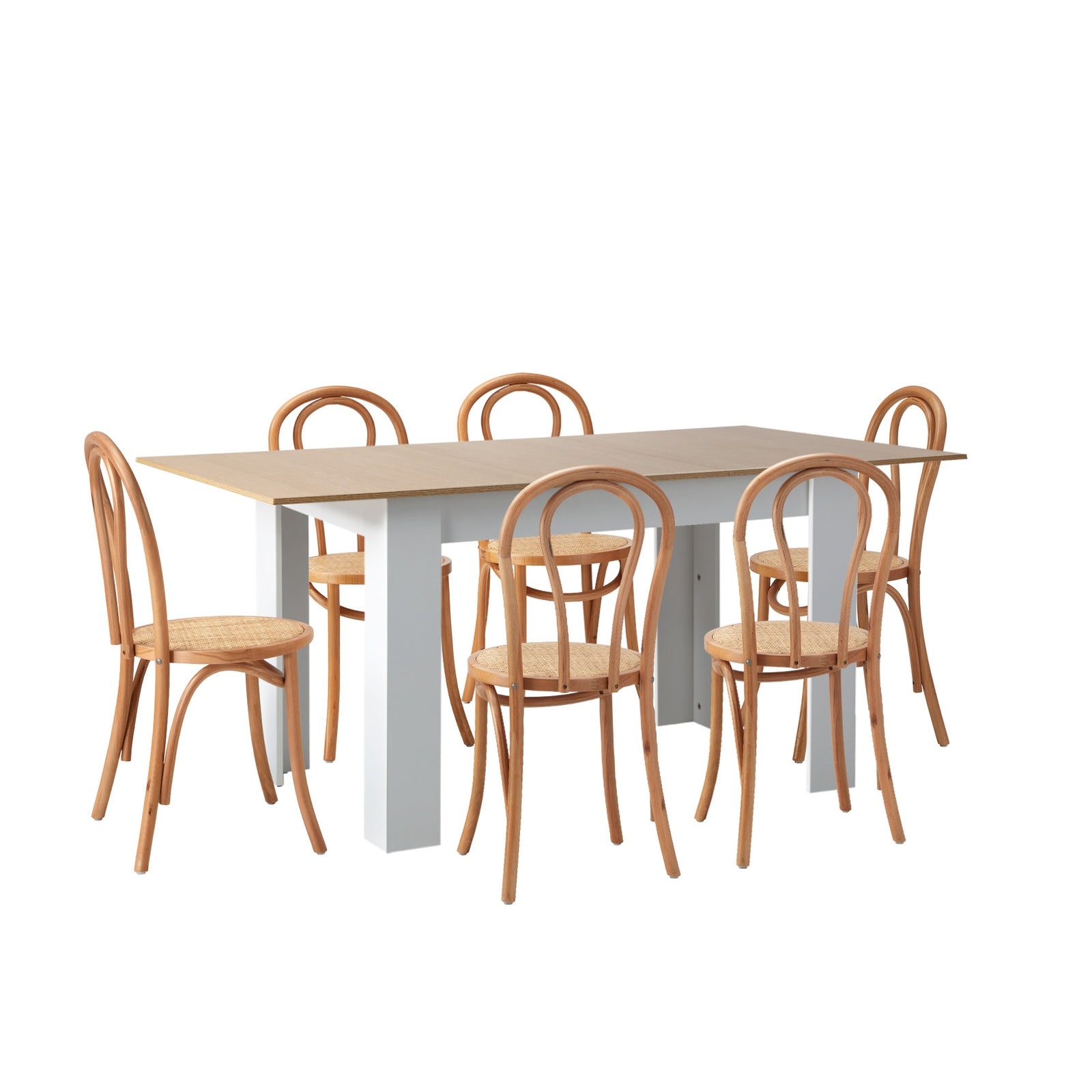 Oikiture 160cm Extendable Dining Table with 6PCS Crossback Dining Chairs Natural - Sunyee