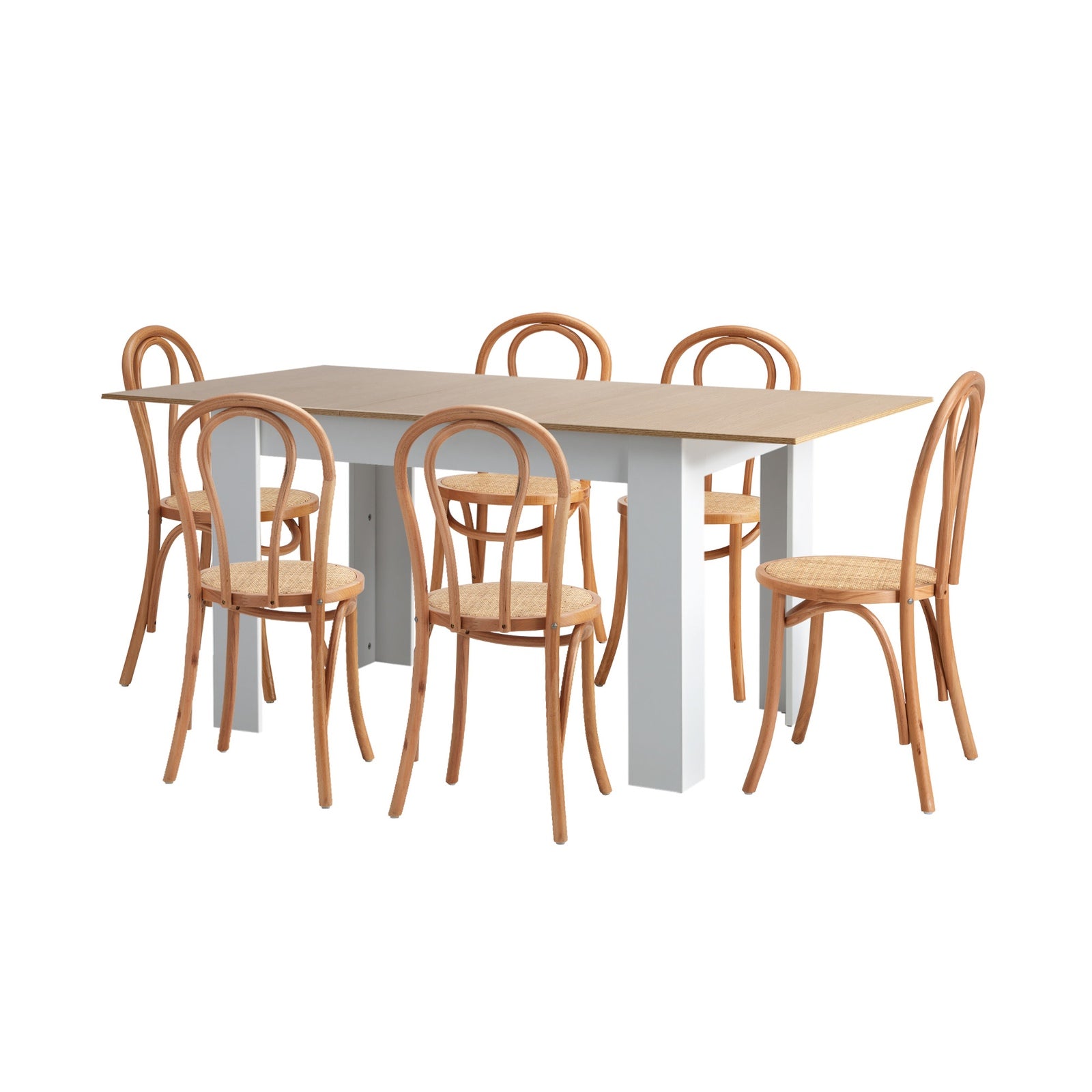 Oikiture 160cm Extendable Dining Table with 6PCS Crossback Dining Chairs Natural - Sunyee