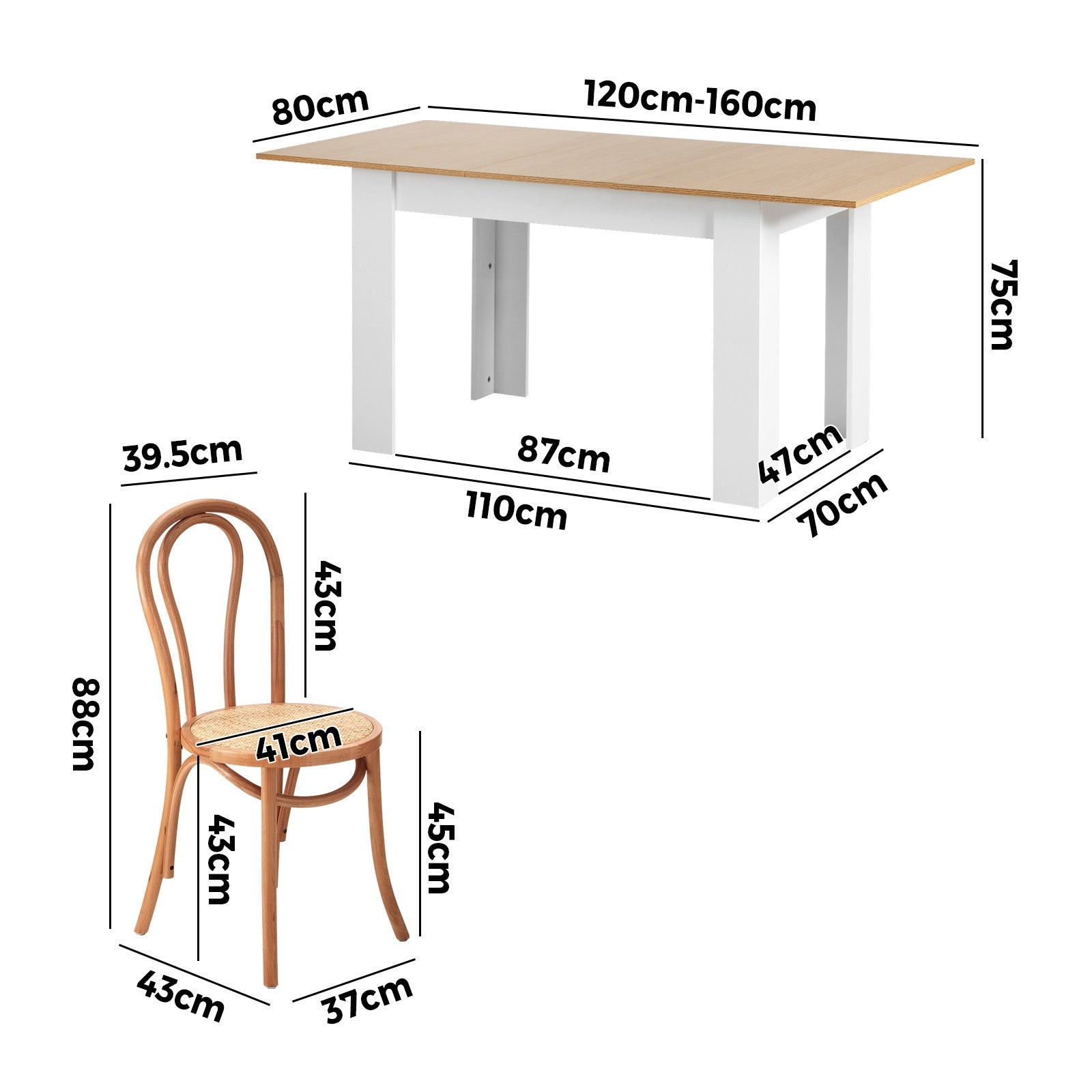 Oikiture 160cm Extendable Dining Table with 6PCS Crossback Dining Chairs Natural - Sunyee