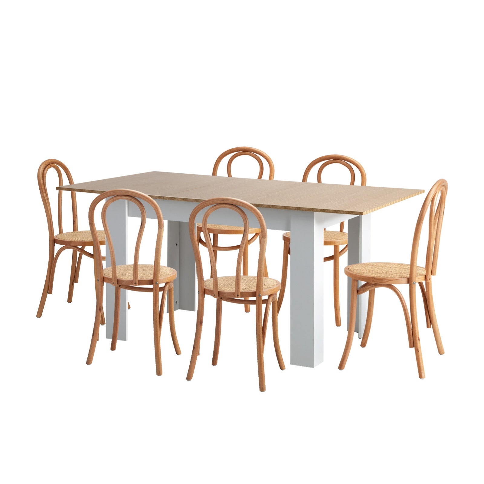 Oikiture 160cm Extendable Dining Table with 6PCS Crossback Dining Chairs Natural - Sunyee