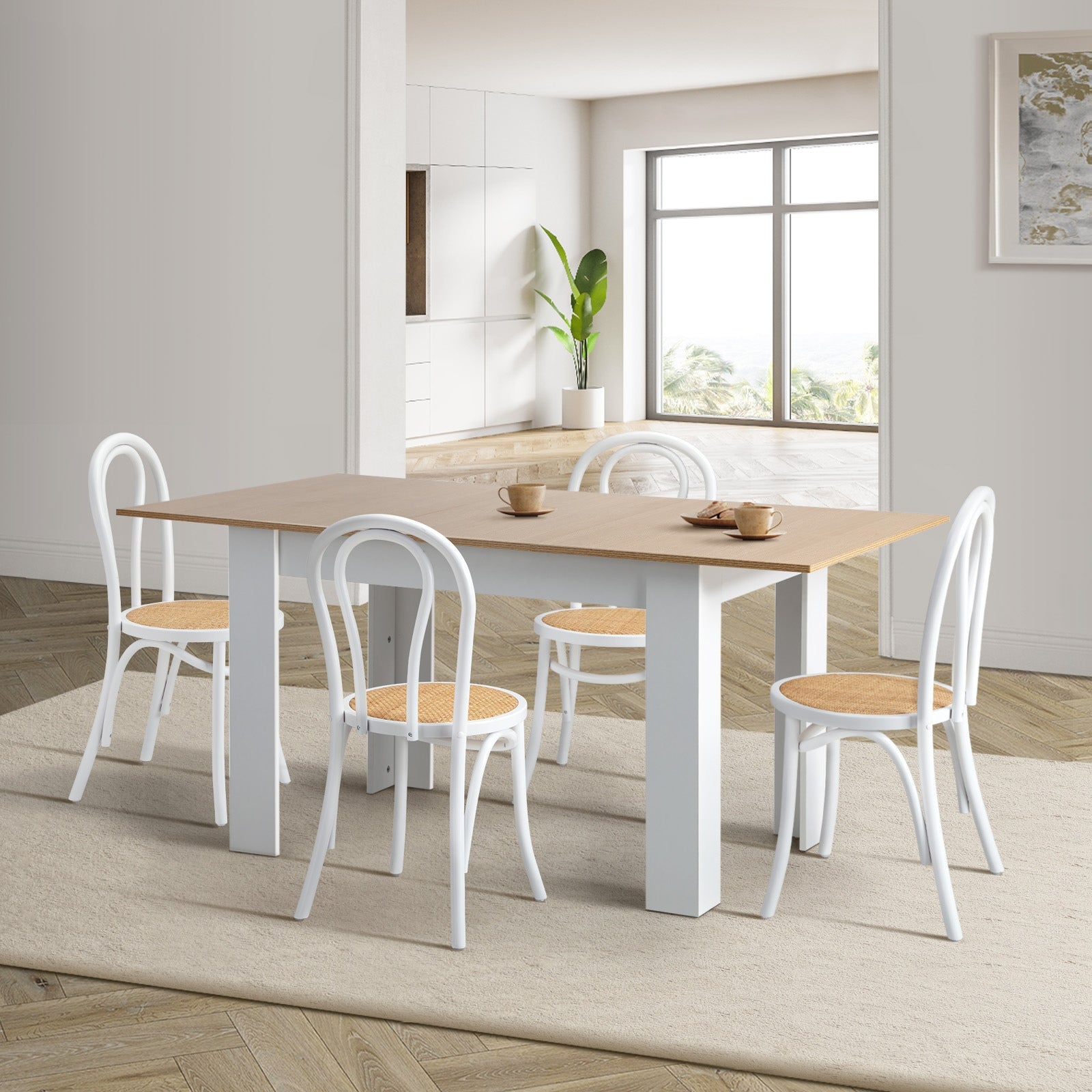 Oikiture 160cm Extendable Dining Table with 4PCS Crossback Dining Chairs White - Sunyee