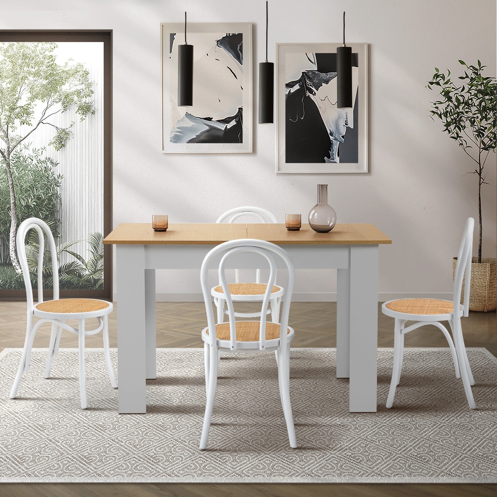 Oikiture 160cm Extendable Dining Table with 4PCS Crossback Dining Chairs White - Sunyee