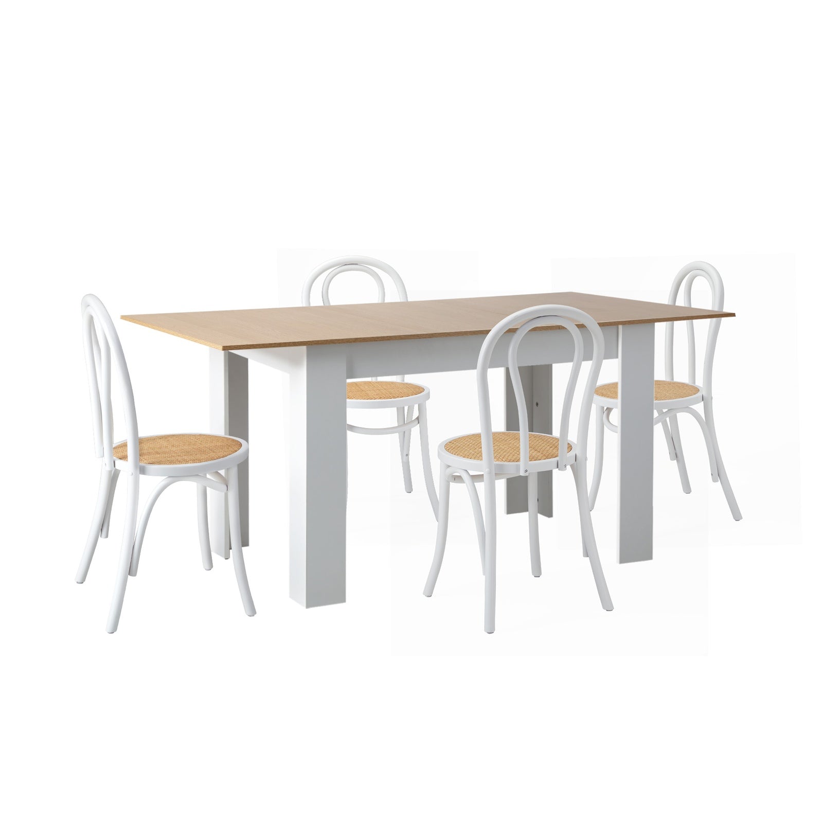 Oikiture 160cm Extendable Dining Table with 4PCS Crossback Dining Chairs White - Sunyee