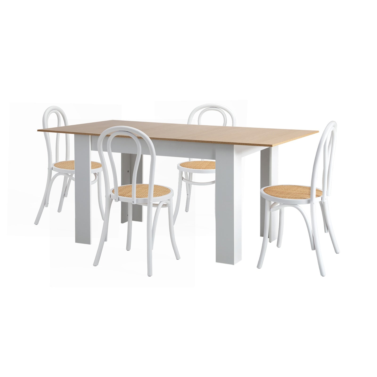 Oikiture 160cm Extendable Dining Table with 4PCS Crossback Dining Chairs White - Sunyee
