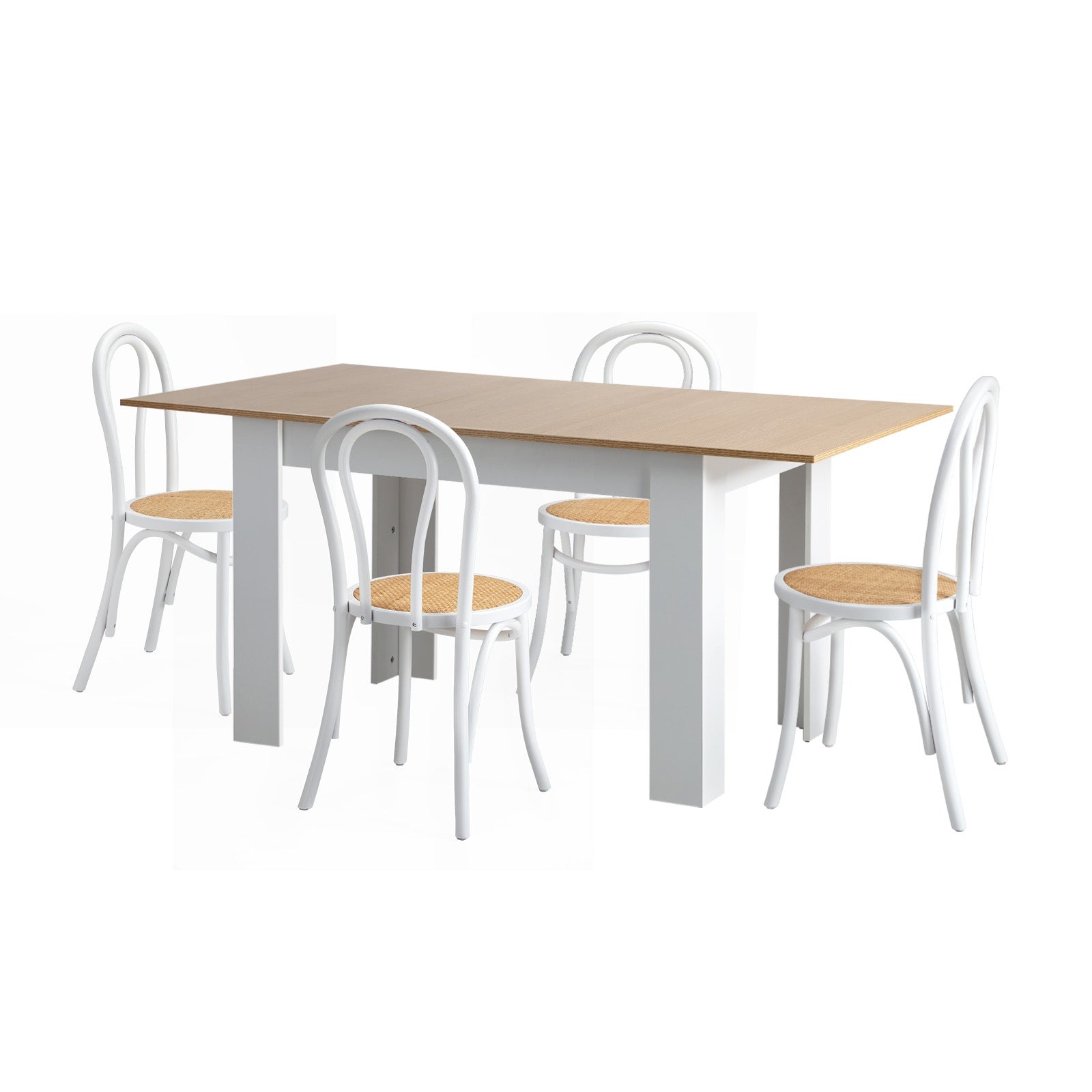Oikiture 160cm Extendable Dining Table with 4PCS Crossback Dining Chairs White - Sunyee