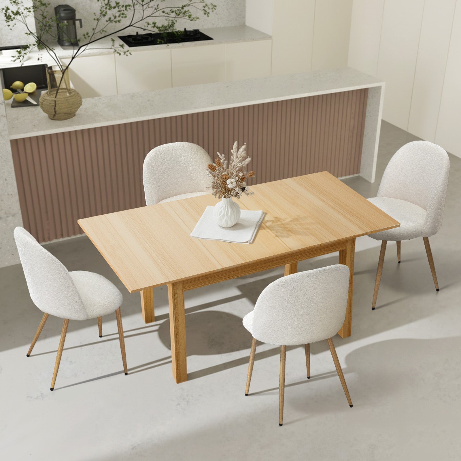 Oikiture 5pc Extenable Dining Table and Chairs Kitchen Dining Set Natural&White - Sunyee