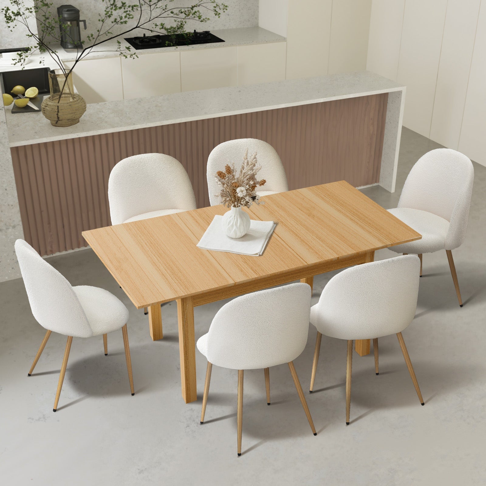 Oikiture 7pc Extenable Dining Table and Chairs Kitchen Dining Set Natural&White - Sunyee