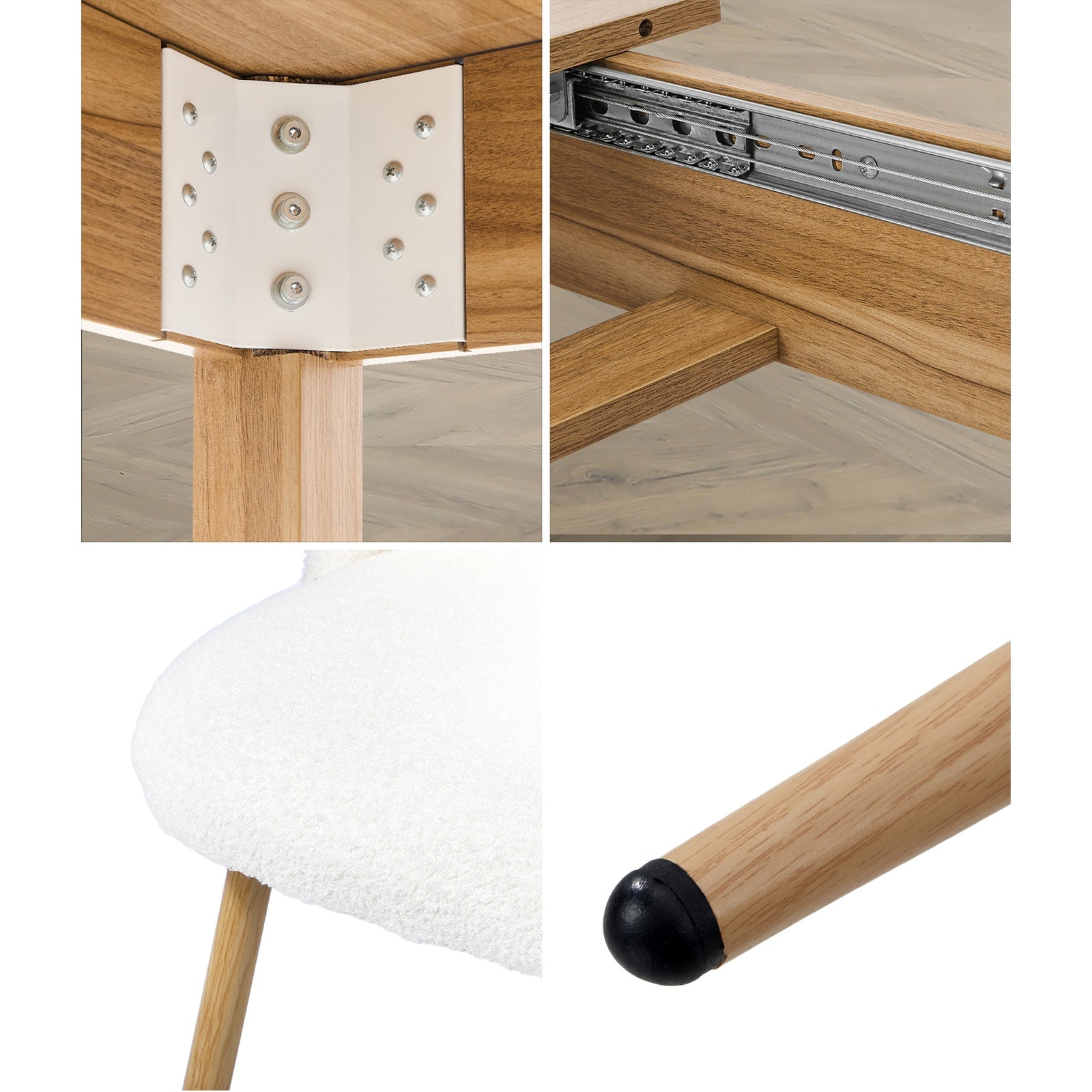 Oikiture 7pc Extenable Dining Table and Chairs Kitchen Dining Set Natural&White - Sunyee