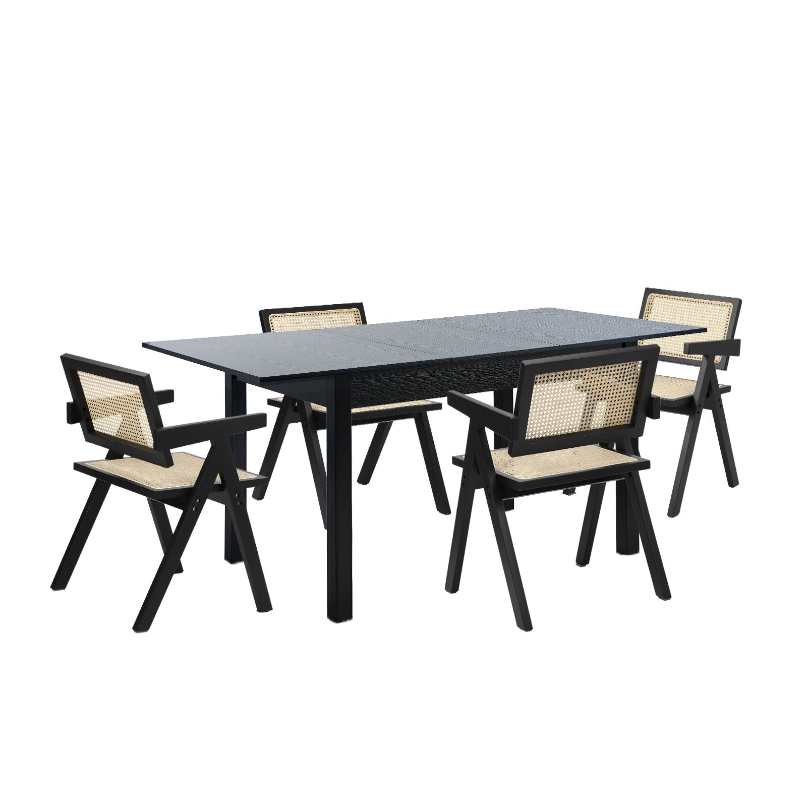 Oikiture 5pc Extenable Dining Table and Chairs Wooden Dining Set Ratten Black - Sunyee