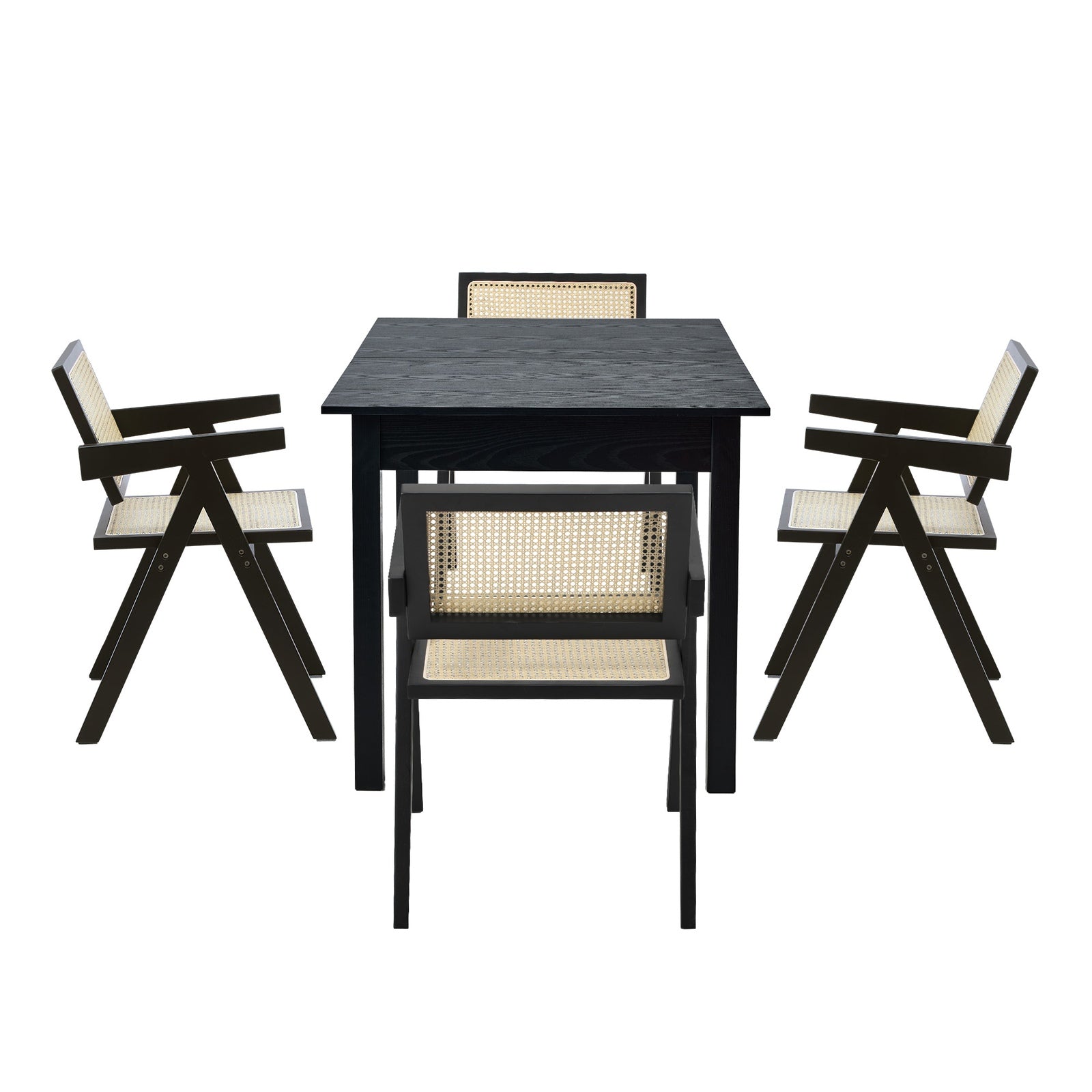 Oikiture 5pc Extenable Dining Table and Chairs Wooden Dining Set Ratten Black - Sunyee