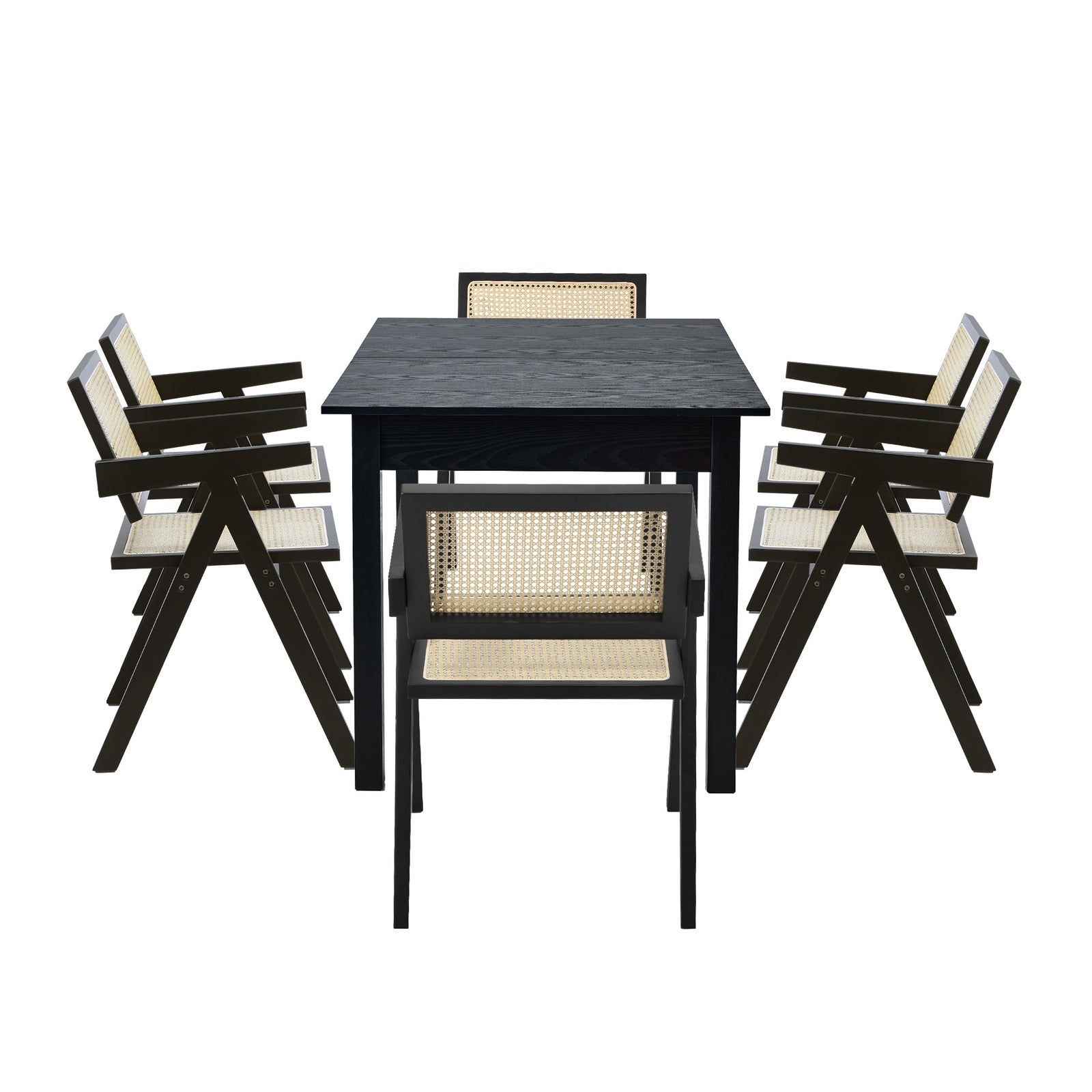 Oikiture 7pc Extenable Dining Table and Chairs Wooden Dining Set Ratten Black - Sunyee