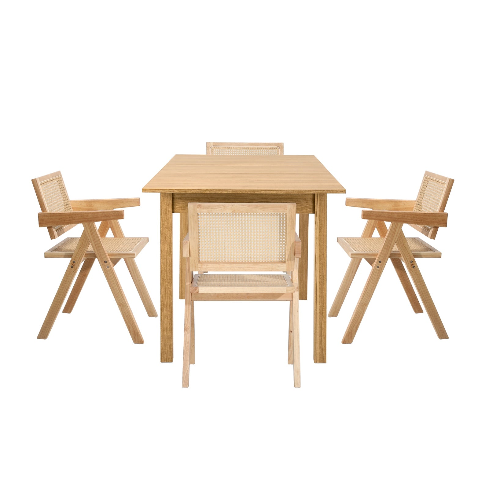 Oikiture 5pc Extenable Dining Table and Chairs Wooden Dining Set Ratten Natural - Sunyee