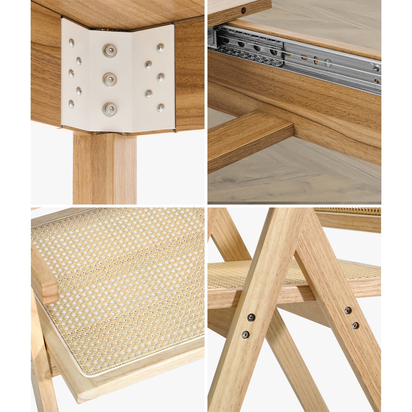 Oikiture 7pc Extenable Dining Table and Chairs Wooden Dining Set Ratten Natural - Sunyee