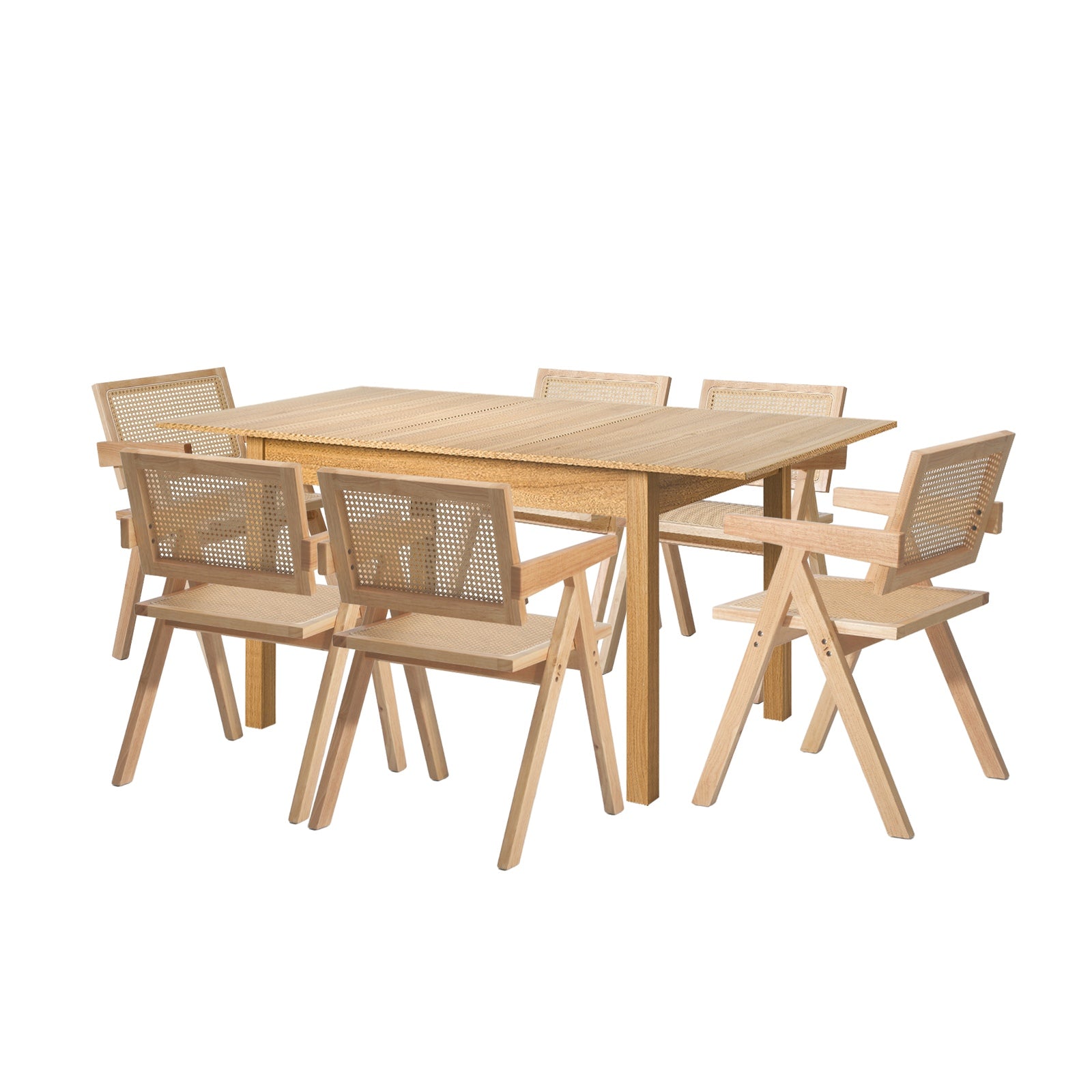 Oikiture 7pc Extenable Dining Table and Chairs Wooden Dining Set Ratten Natural - Sunyee