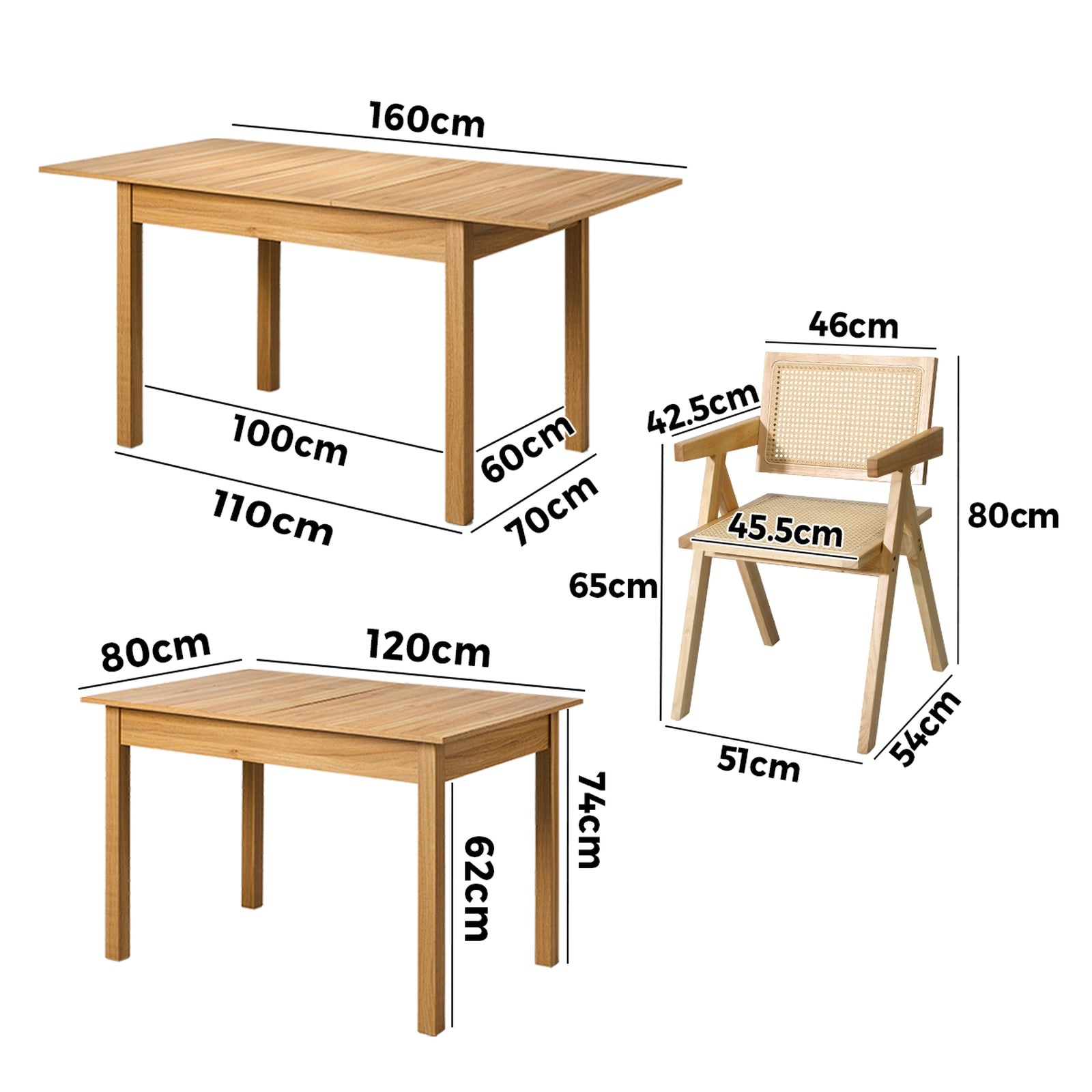 Oikiture 7pc Extenable Dining Table and Chairs Wooden Dining Set Ratten Natural - Sunyee