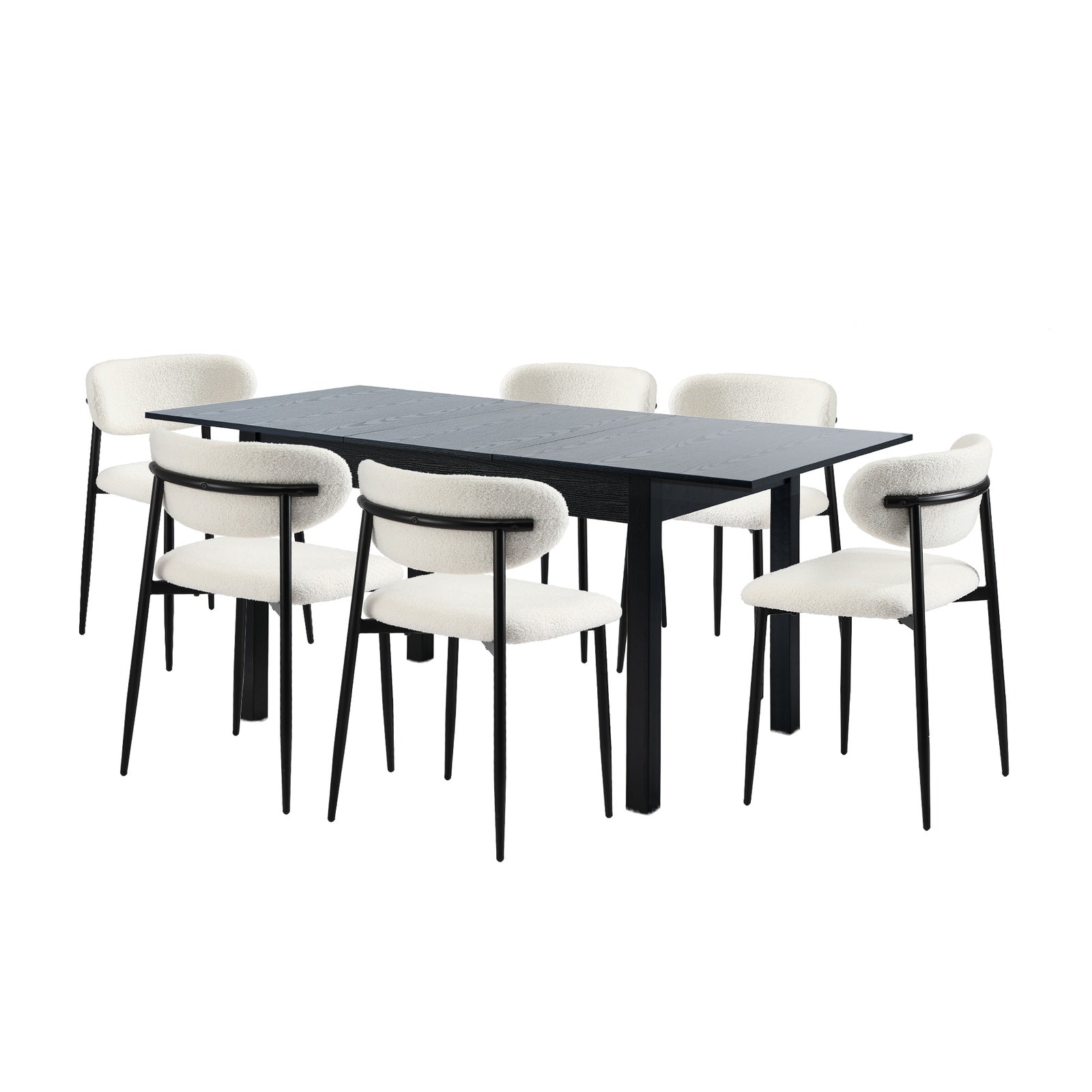Oikiture 7pc Extenable Dining Table and Chairs Wooden Dining Set Boucle Black - Sunyee