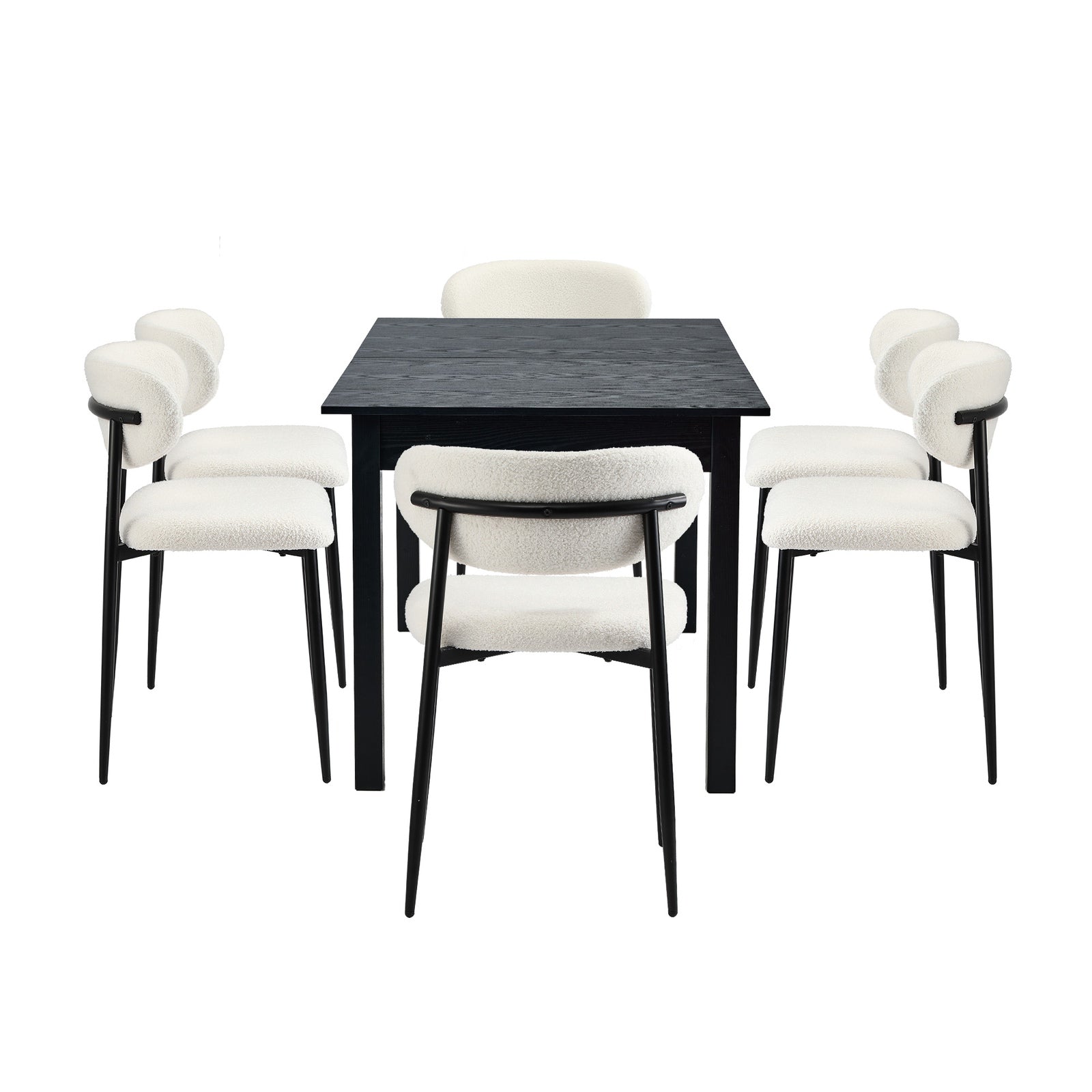 Oikiture 7pc Extenable Dining Table and Chairs Wooden Dining Set Boucle Black - Sunyee