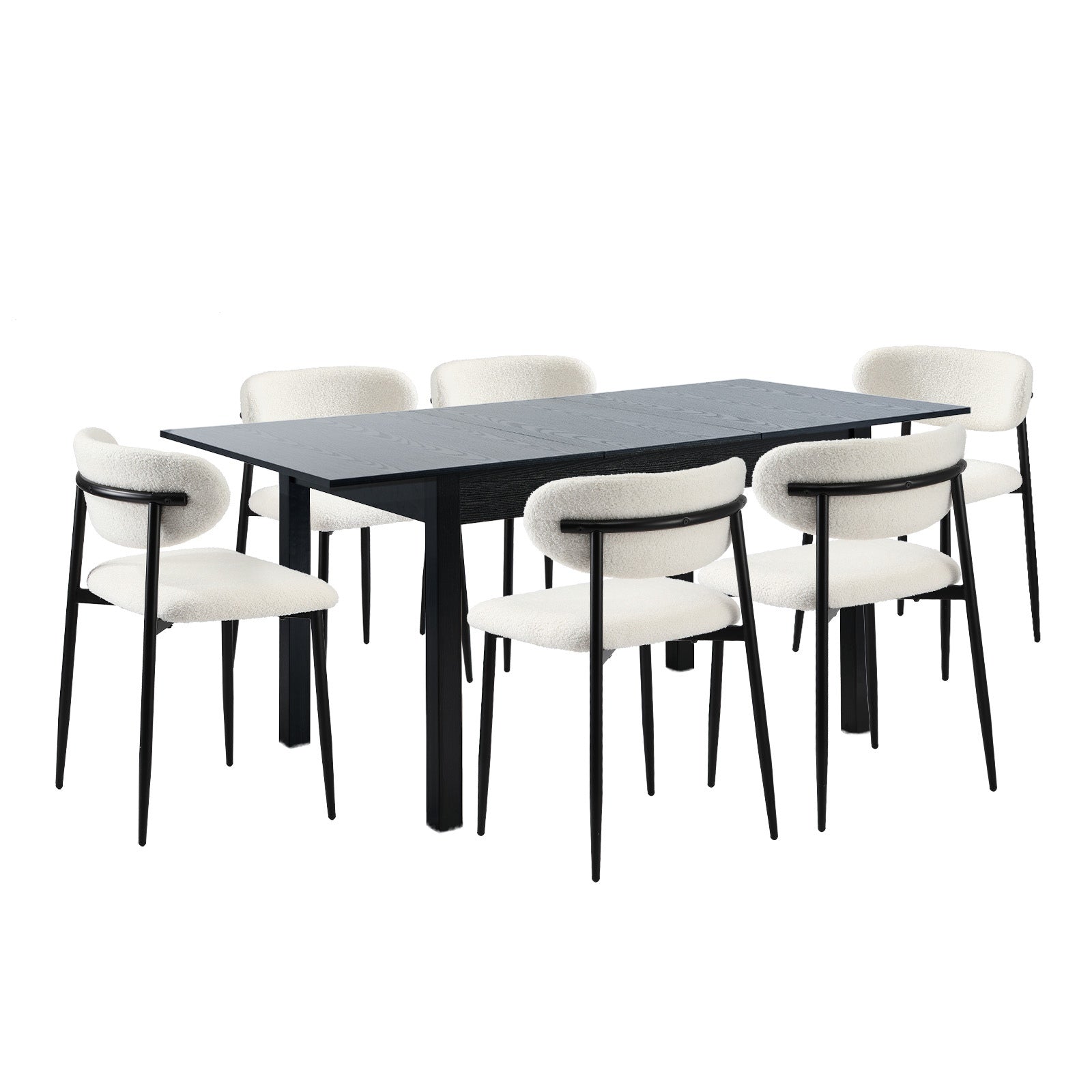 Oikiture 7pc Extenable Dining Table and Chairs Wooden Dining Set Boucle Black - Sunyee