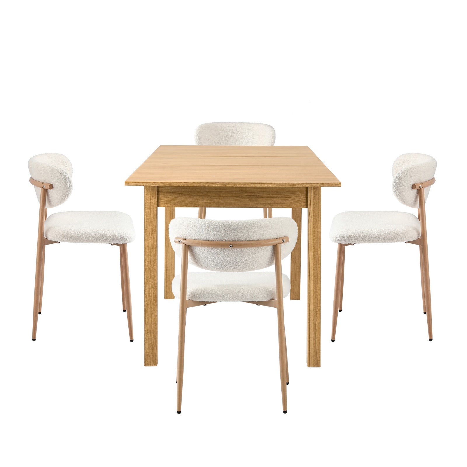 Oikiture 5pc Extenable Dining Table and Chairs Wooden Dining Set Boucle Natural - Sunyee