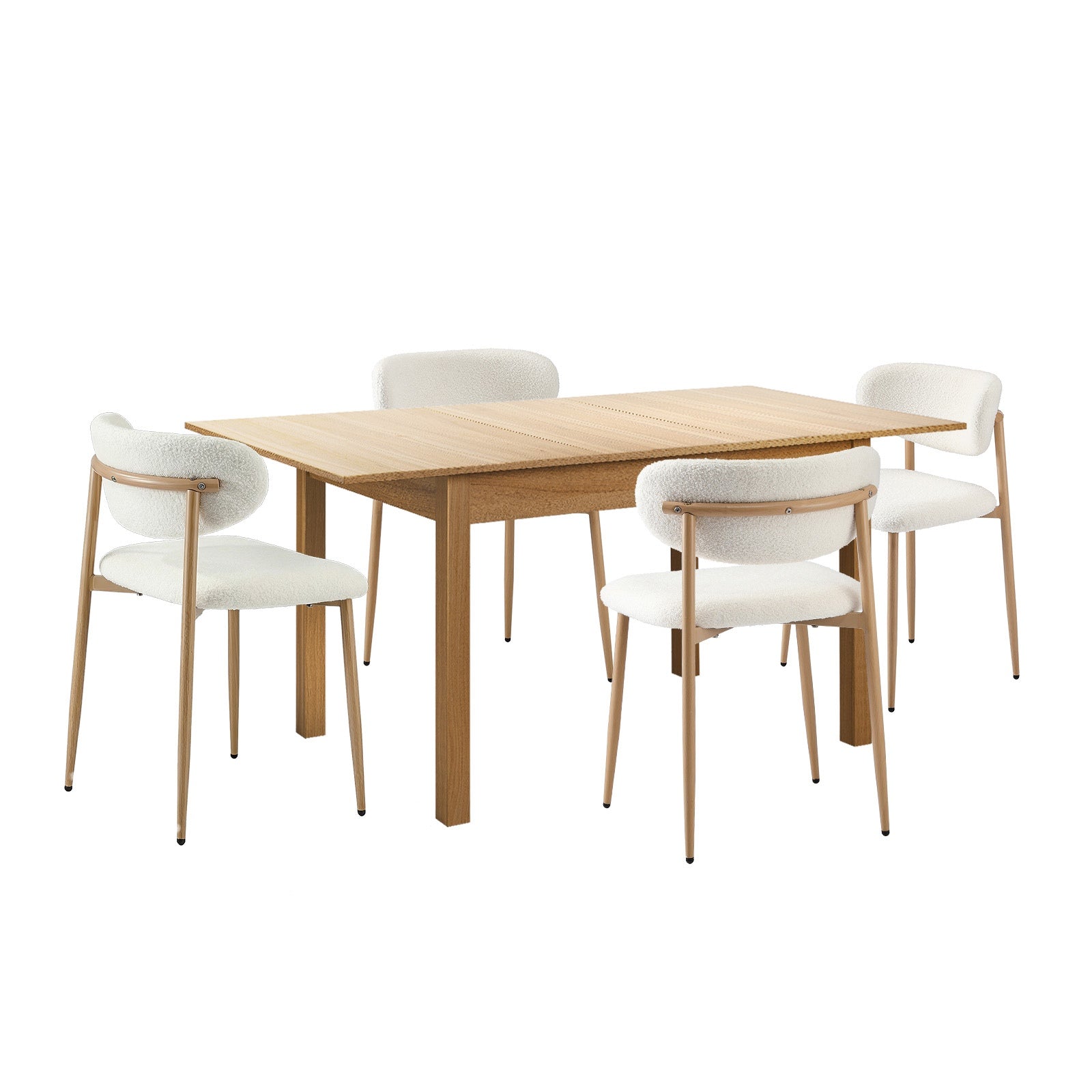Oikiture 5pc Extenable Dining Table and Chairs Wooden Dining Set Boucle Natural - Sunyee