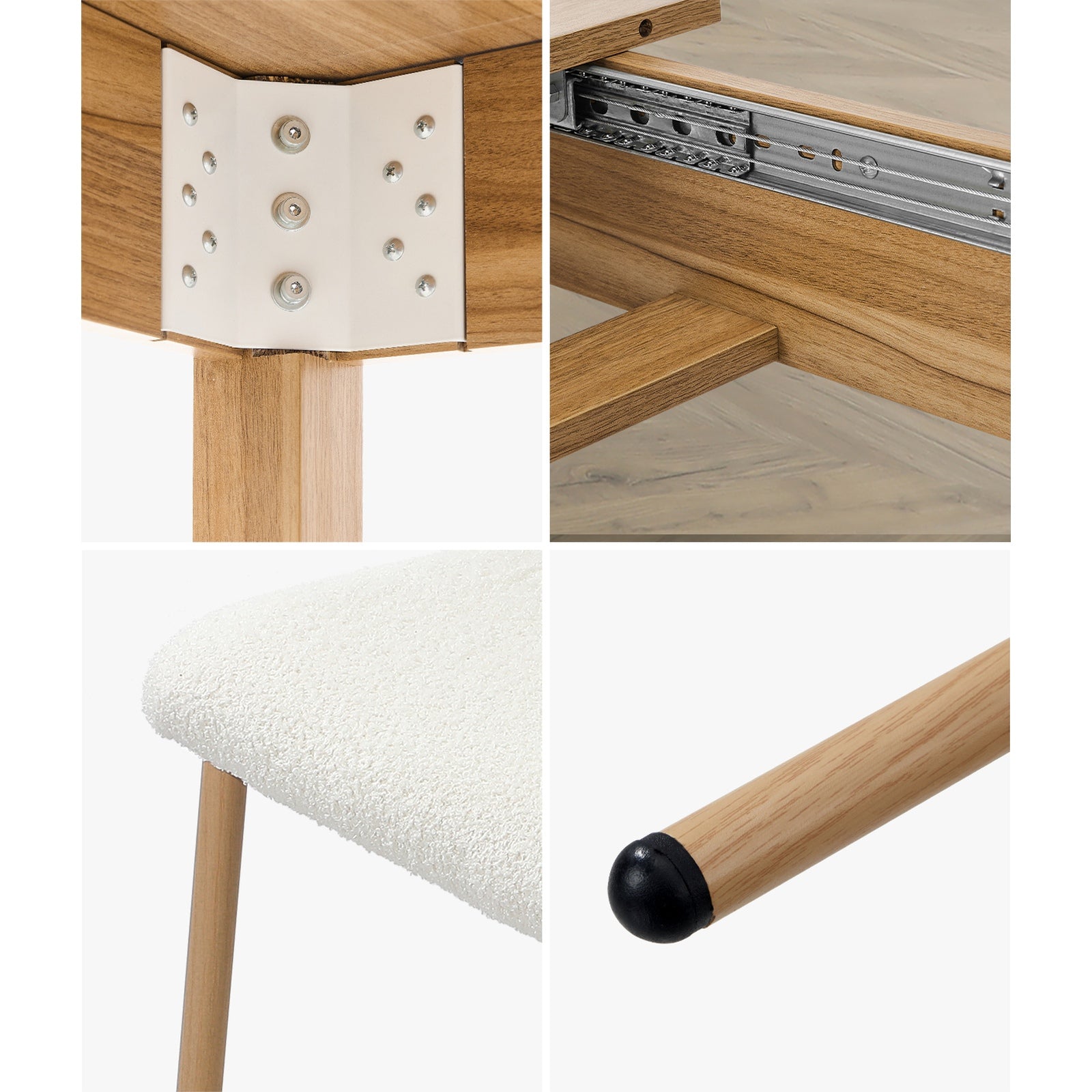 Oikiture 7pc Extenable Dining Table and Chairs Wooden Dining Set Boucle Natural - Sunyee