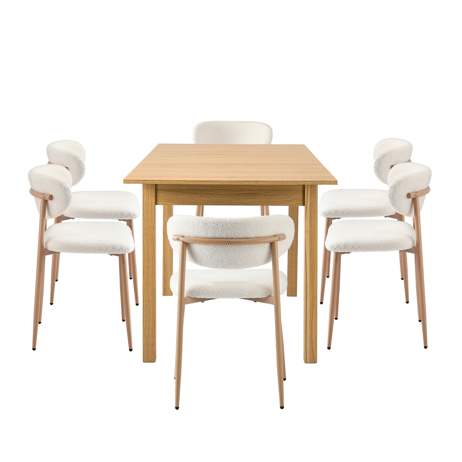 Oikiture 7pc Extenable Dining Table and Chairs Wooden Dining Set Boucle Natural - Sunyee