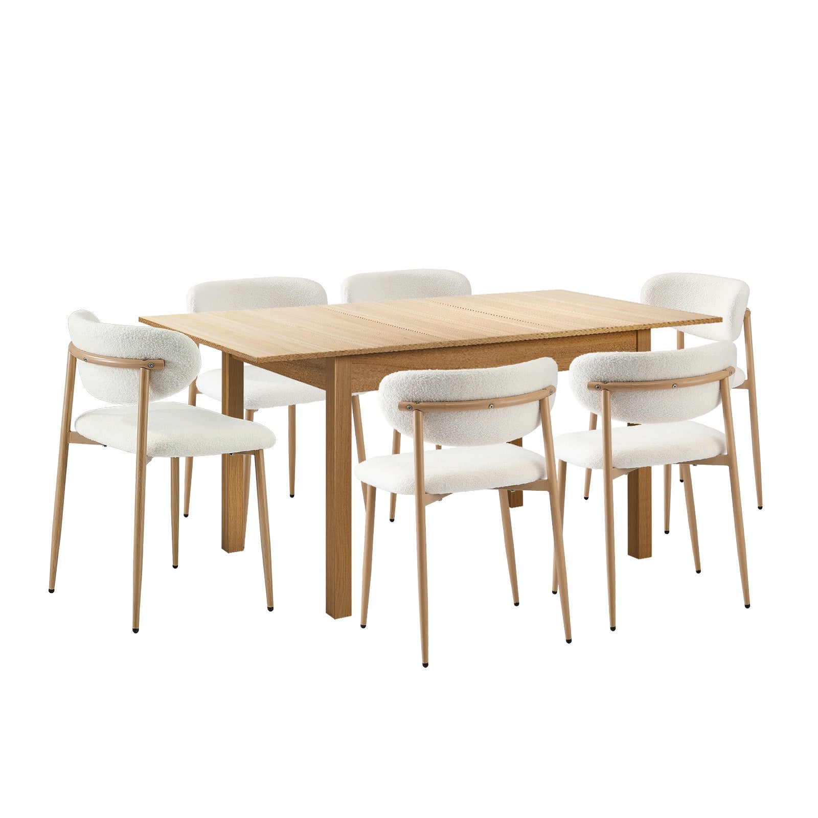 Oikiture 7pc Extenable Dining Table and Chairs Wooden Dining Set Boucle Natural - Sunyee