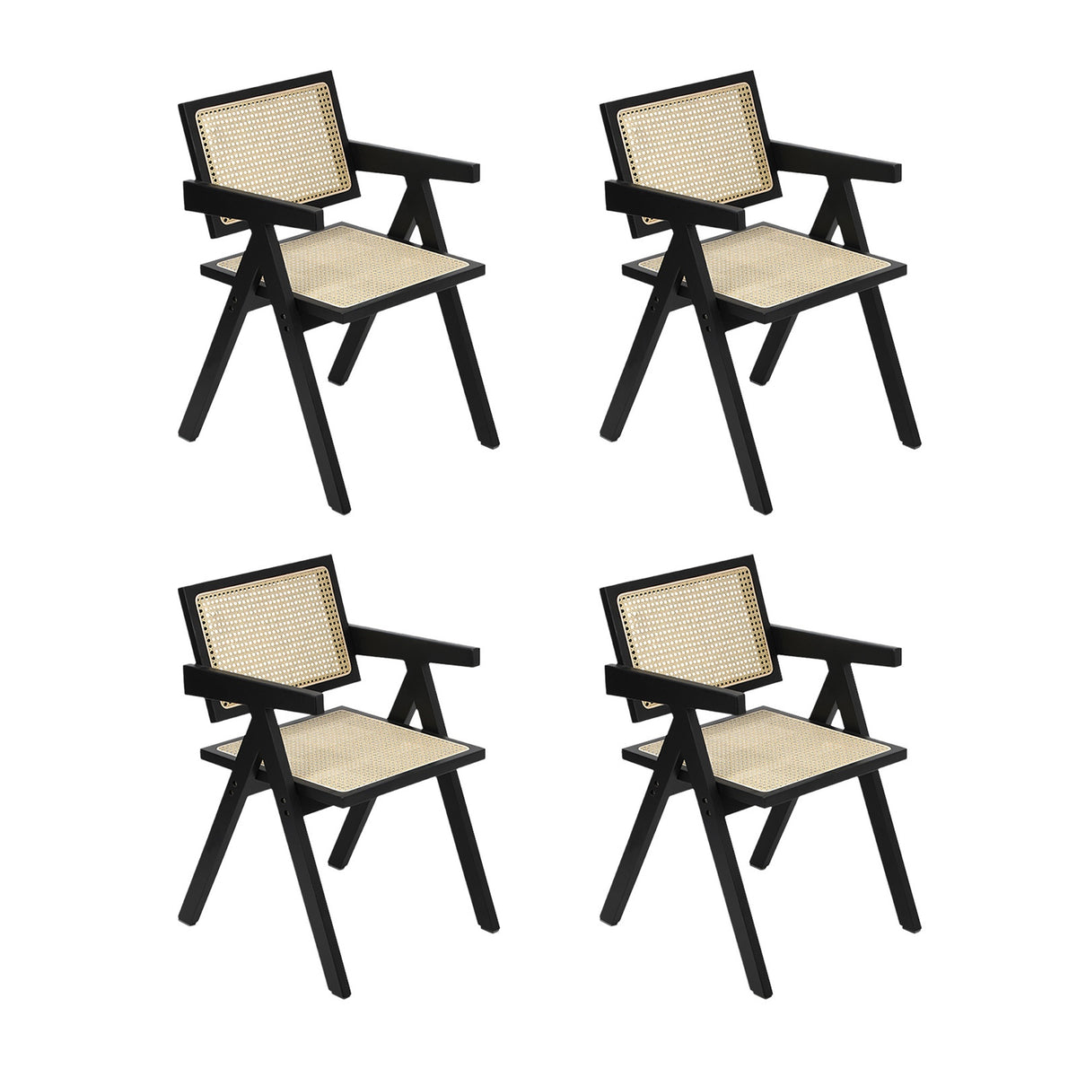 Oikiture 5PCS Dining Table Set Round Dining Table and Chairs Rubberwood Black - Sunyee