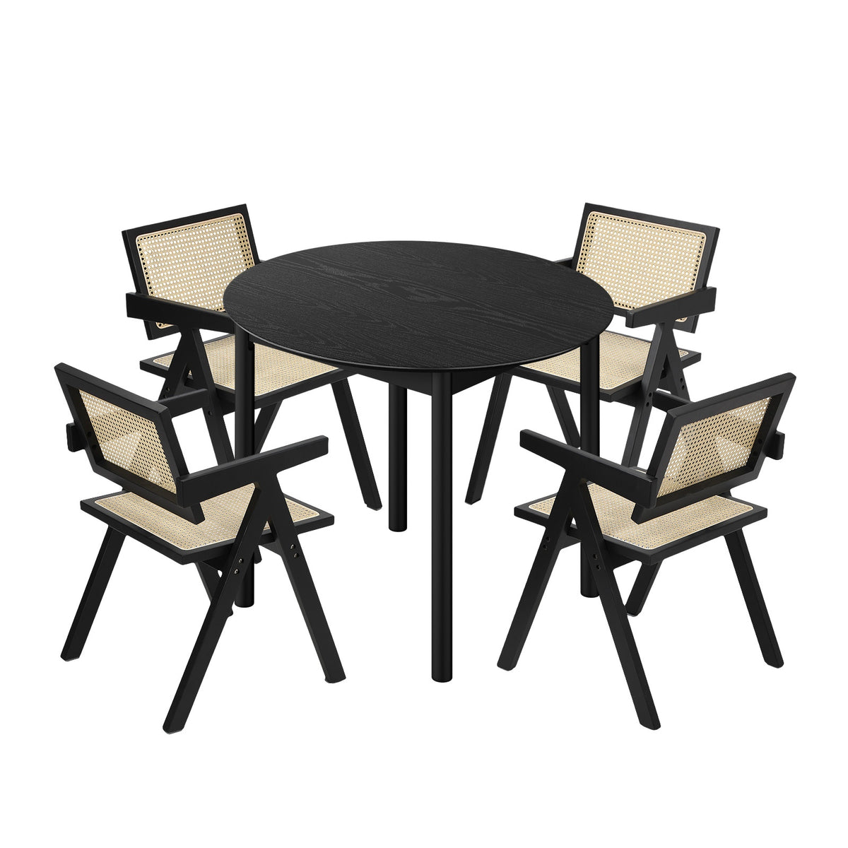 Oikiture 5PCS Dining Table Set Round Dining Table and Chairs Rubberwood Black - Sunyee