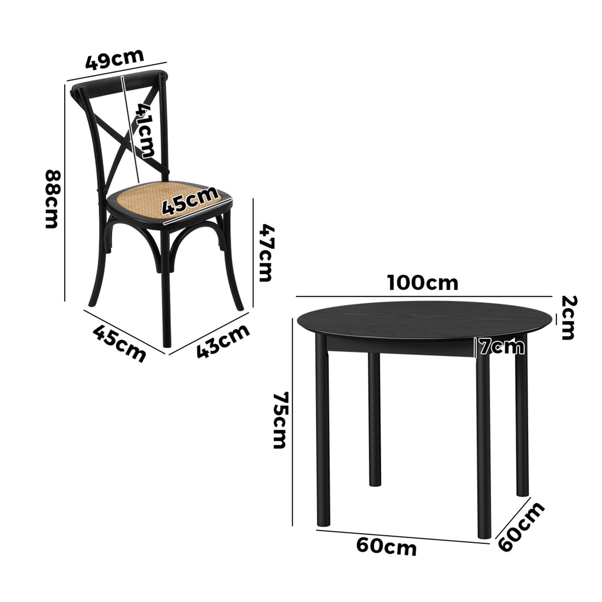 Oikiture 5PCS Dining Table Set 100cm Round Table and Rubberwood Dining Chairs