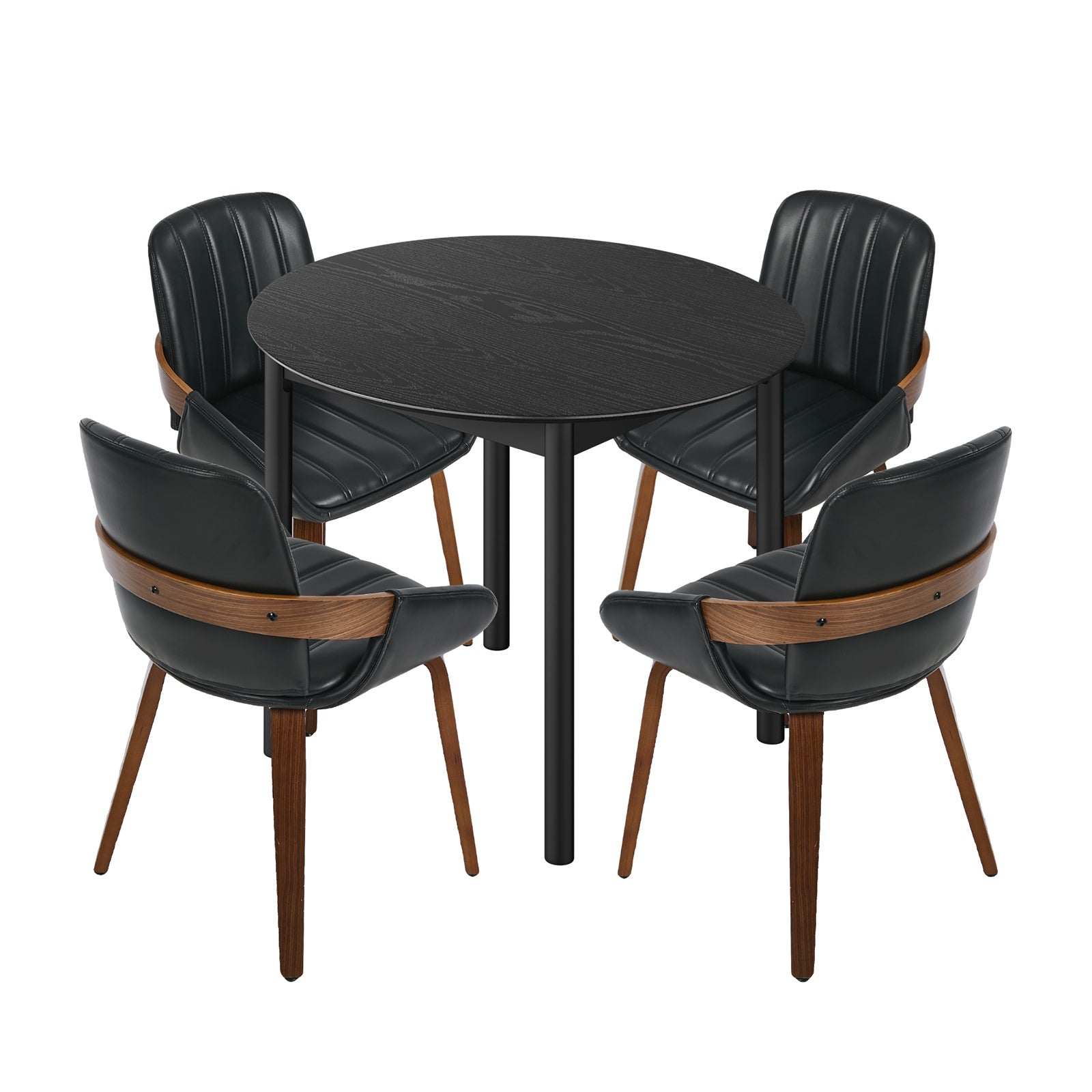 Oikiture 5PCS Dining Table Set 100cm Round Table 4 Faux Leather Dining Chairs