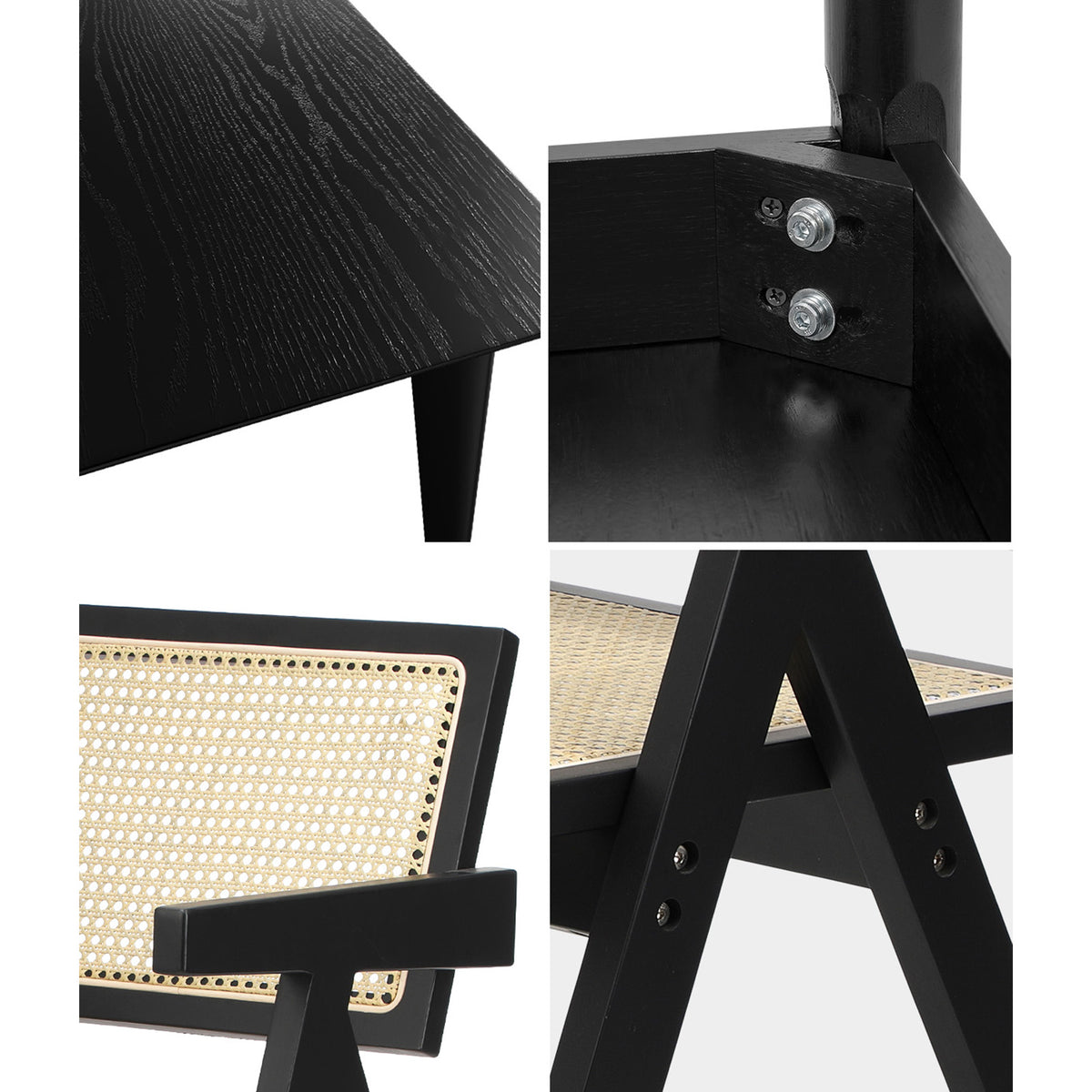Oikiture 5PCS Dining Table Set Rectangle Dining Table and Chair Rubberwood Black