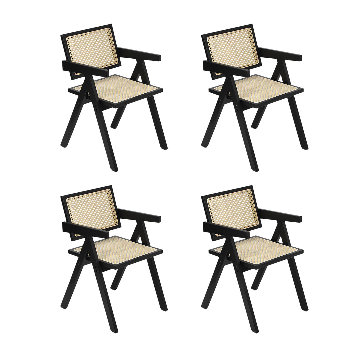 Oikiture 5PCS Dining Table Set Rectangle Dining Table and Chair Rubberwood Black