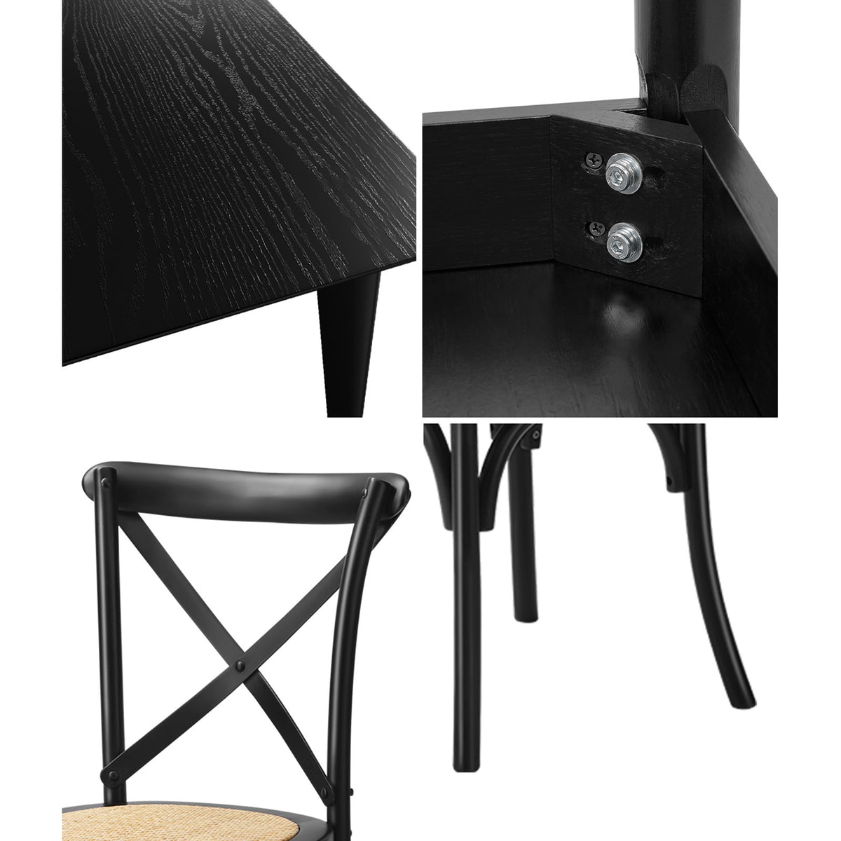 Oikiture 5PCS Dining Table Set Rectangle Table and Rubberwood Dining Chairs