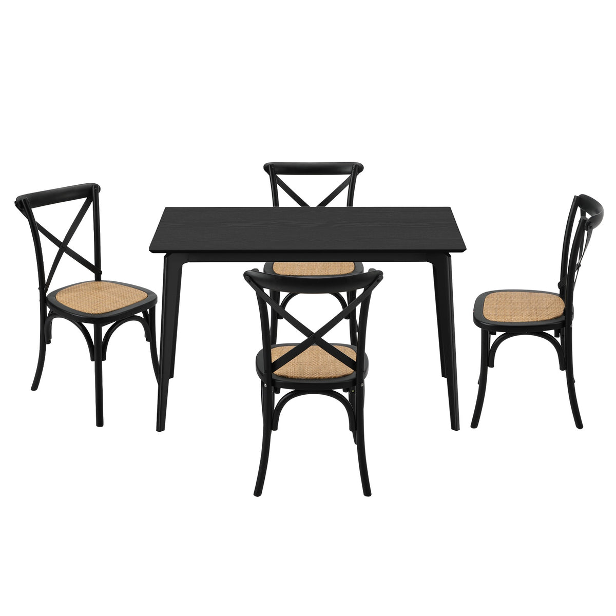 Oikiture 5PCS Dining Table Set Rectangle Table and Rubberwood Dining Chairs