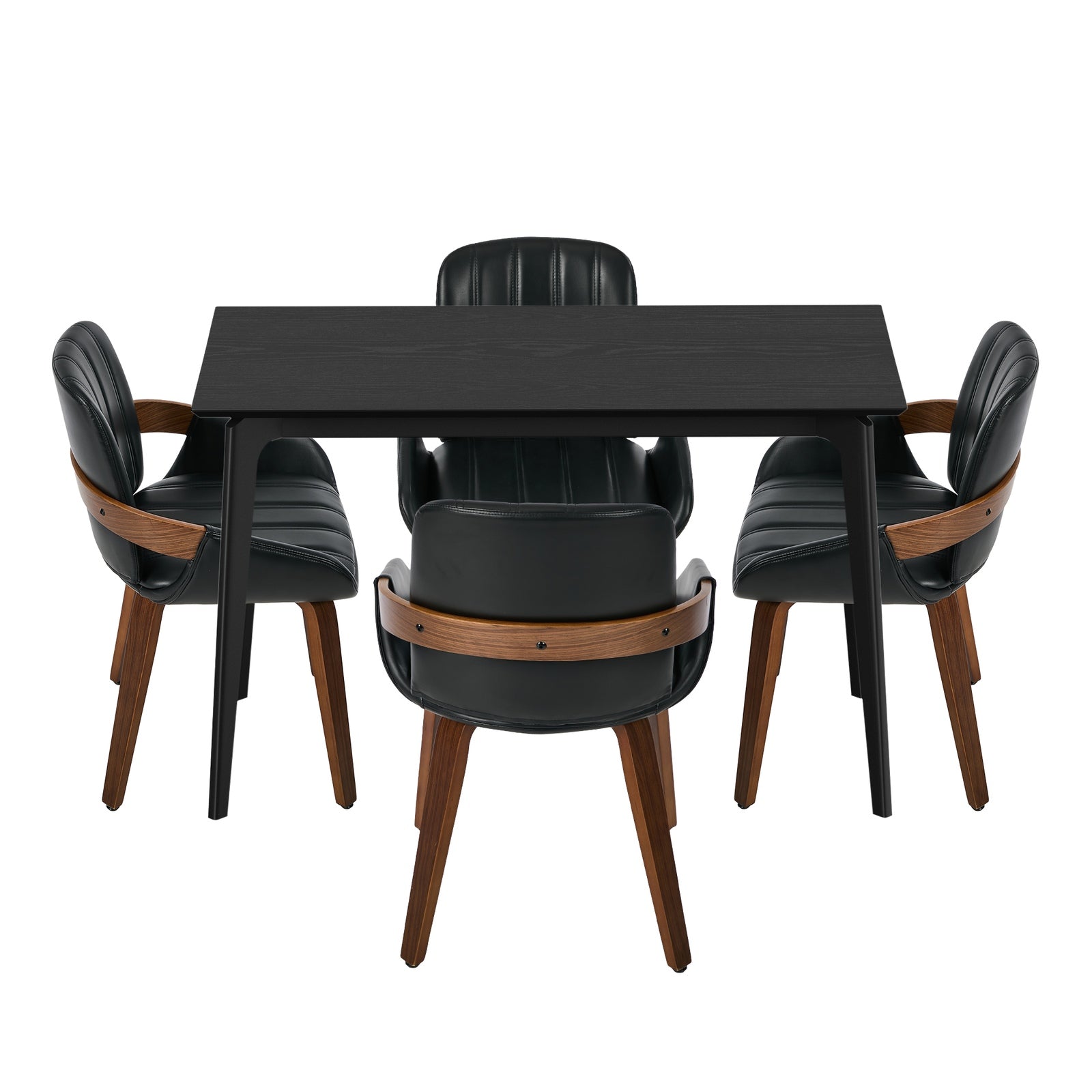 Oikiture 5PCS Dining Table Set 120cm Dining Table 4 Faux Leather Chairs