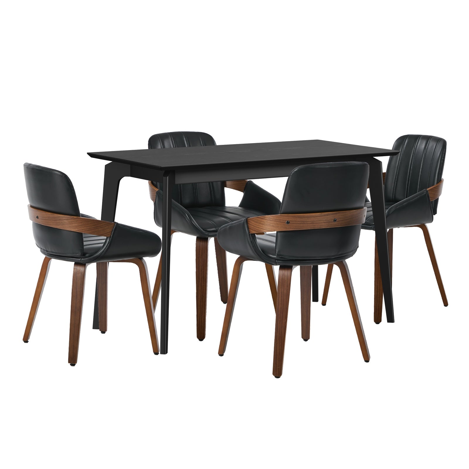 Oikiture 5PCS Dining Table Set 120cm Dining Table 4 Faux Leather Chairs
