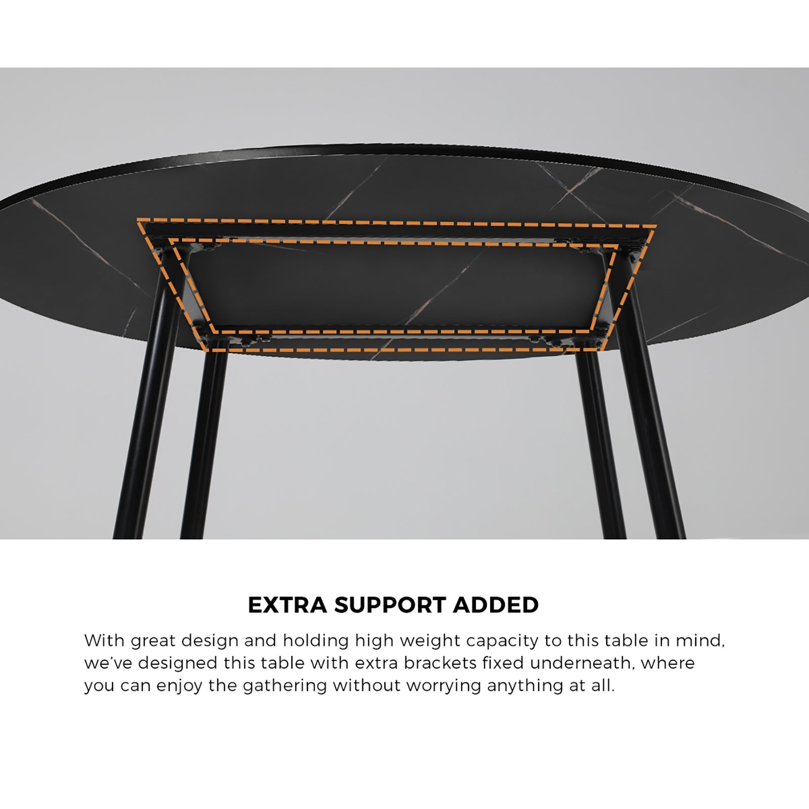 Oikiture 110cm Round Dining Table with 4PCS Dining Chairs Faux Leather Black - Sunyee