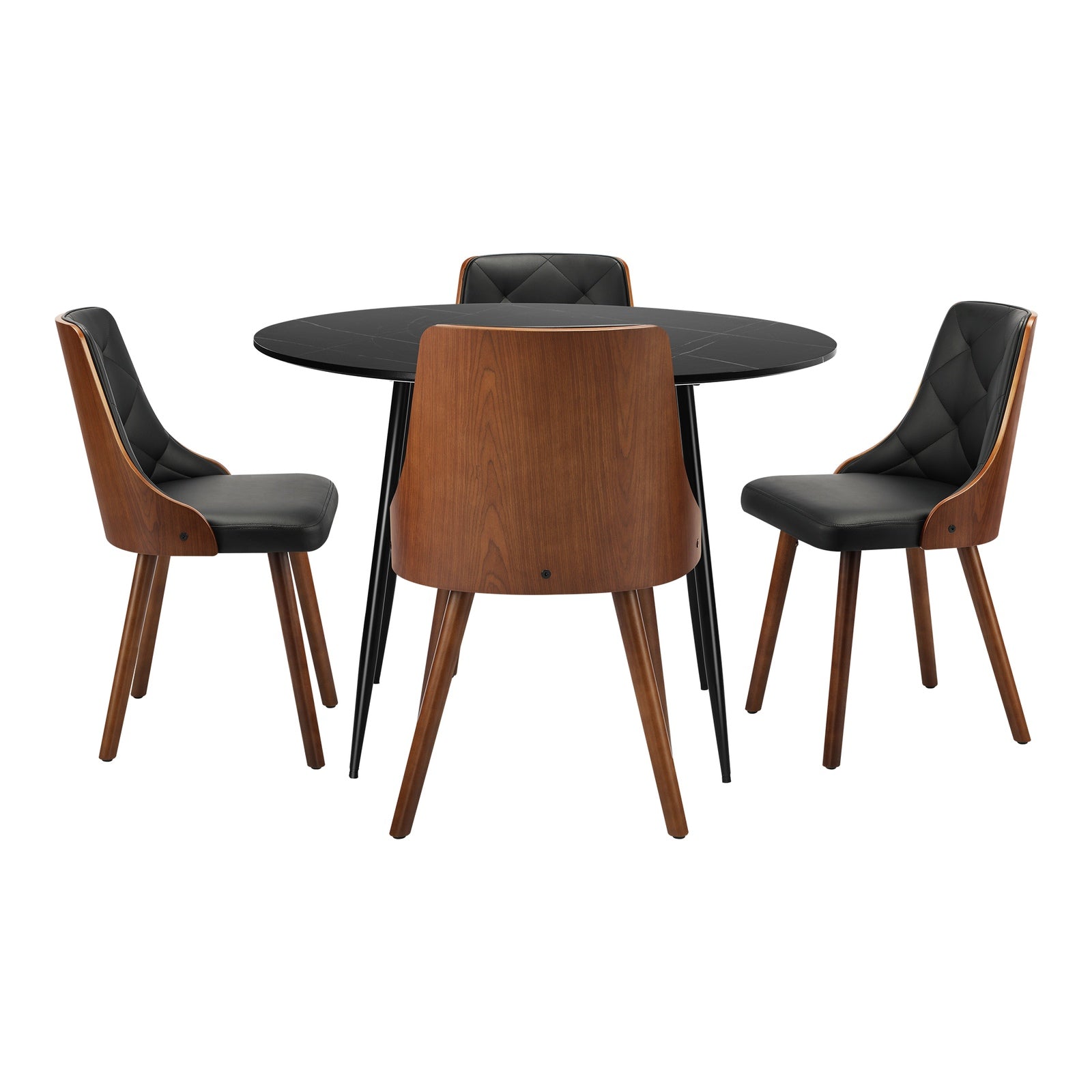 Oikiture 110cm Round Dining Table with 4PCS Dining Chairs Faux Leather Black - Sunyee