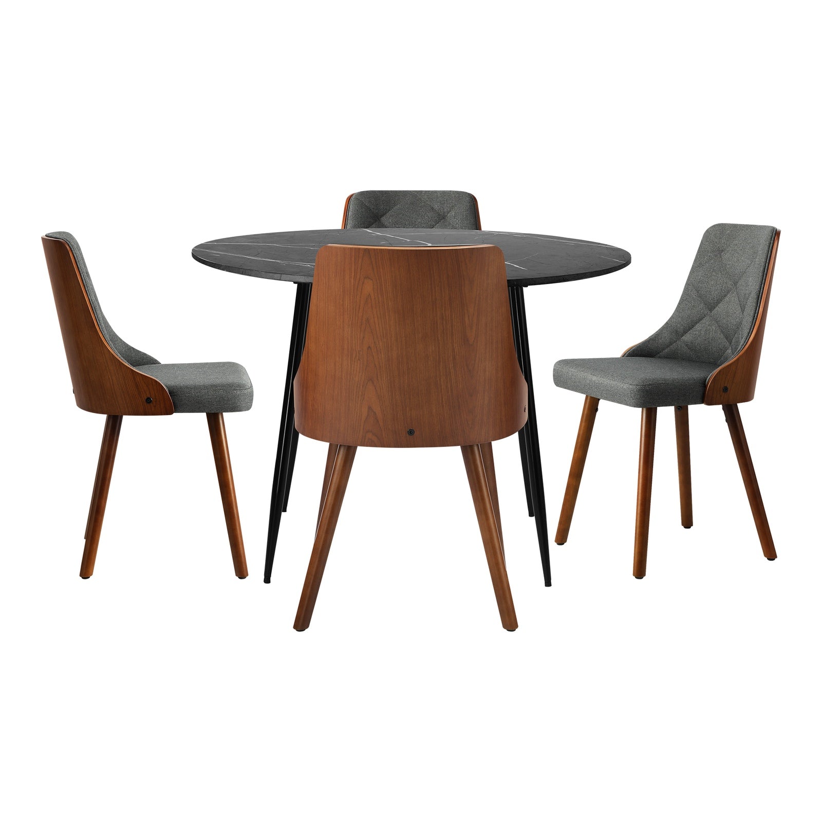 Oikiture 110cm Round Dining Table with 4PCS Dining Chairs Faux Linen Grey - Sunyee
