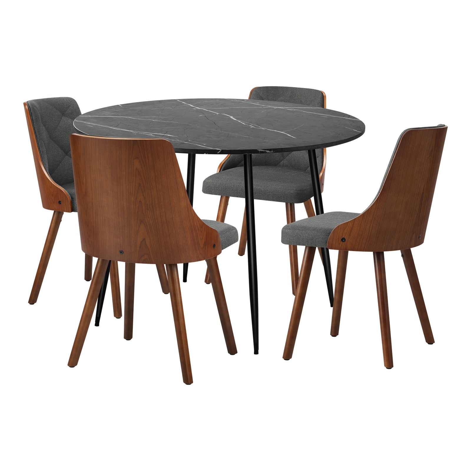 Oikiture 110cm Round Dining Table with 4PCS Dining Chairs Faux Linen Grey - Sunyee