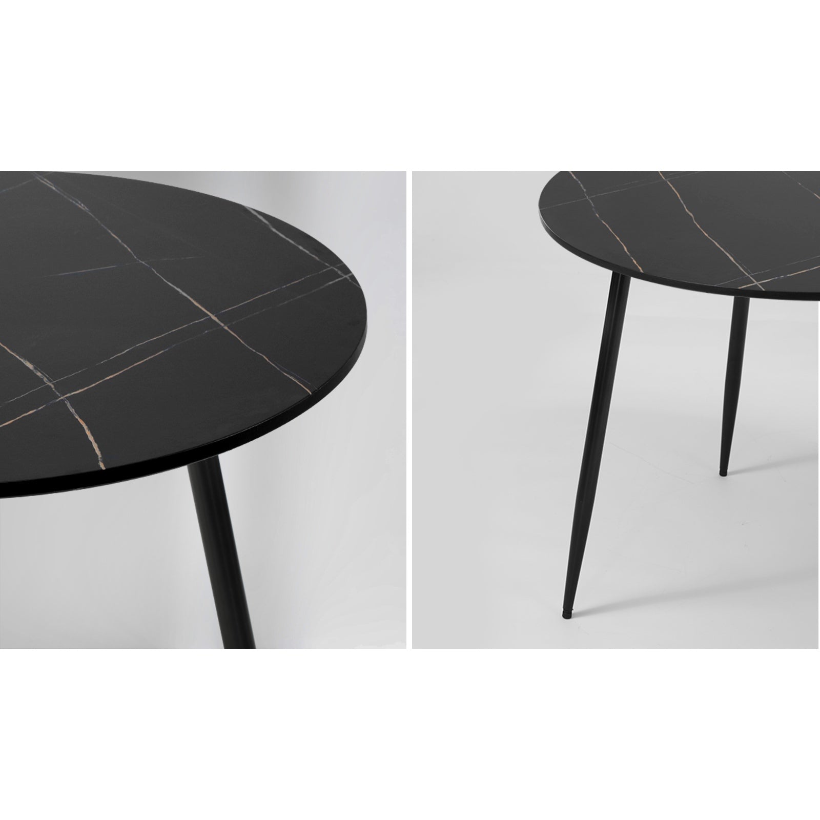 Oikiture 110cm Round Dining Table with 4PCS Dining Chairs Wooden Black - Sunyee