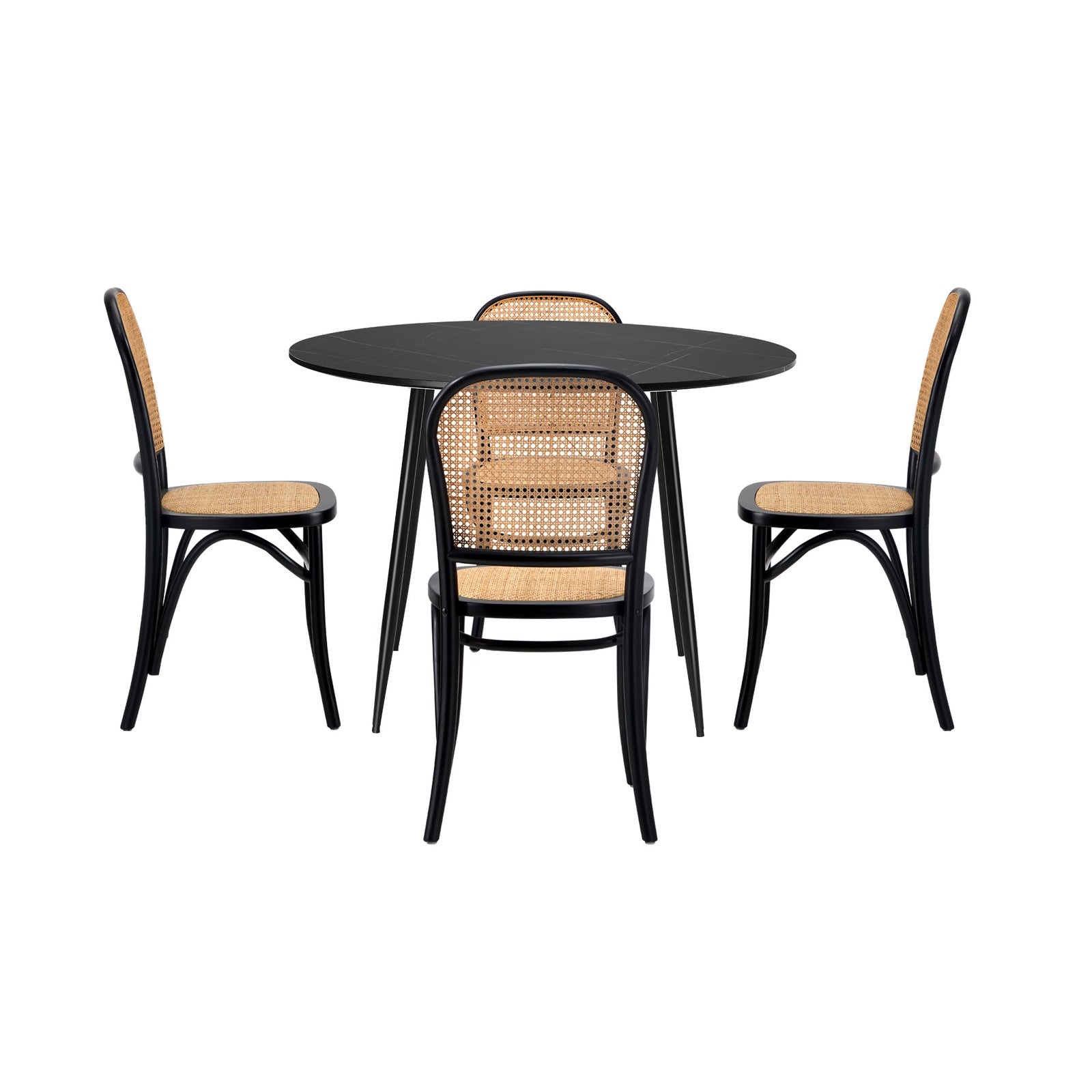 Oikiture 110cm Round Dining Table with 4PCS Dining Chairs Wooden Black - Sunyee