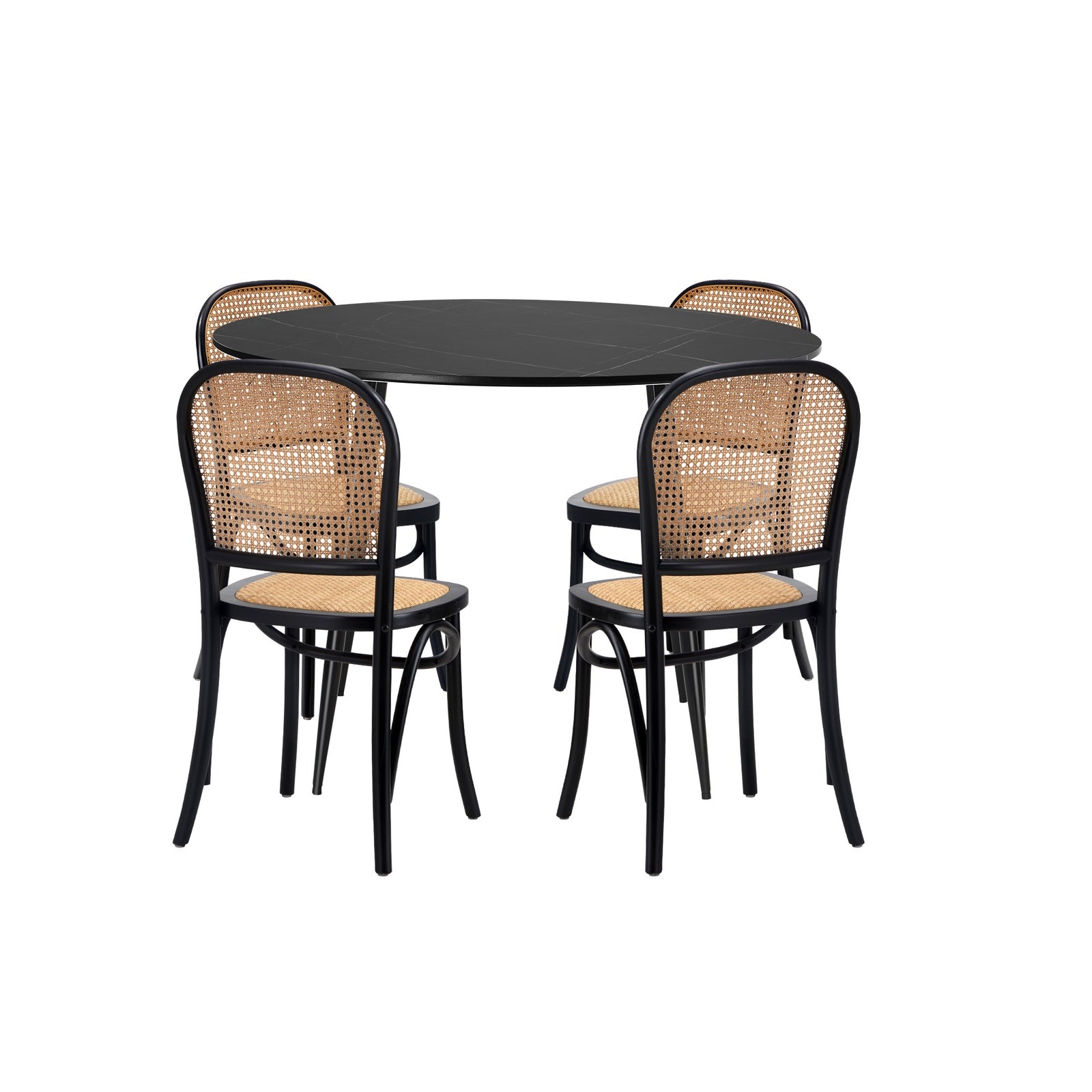 Oikiture 110cm Round Dining Table with 4PCS Dining Chairs Wooden Black - Sunyee