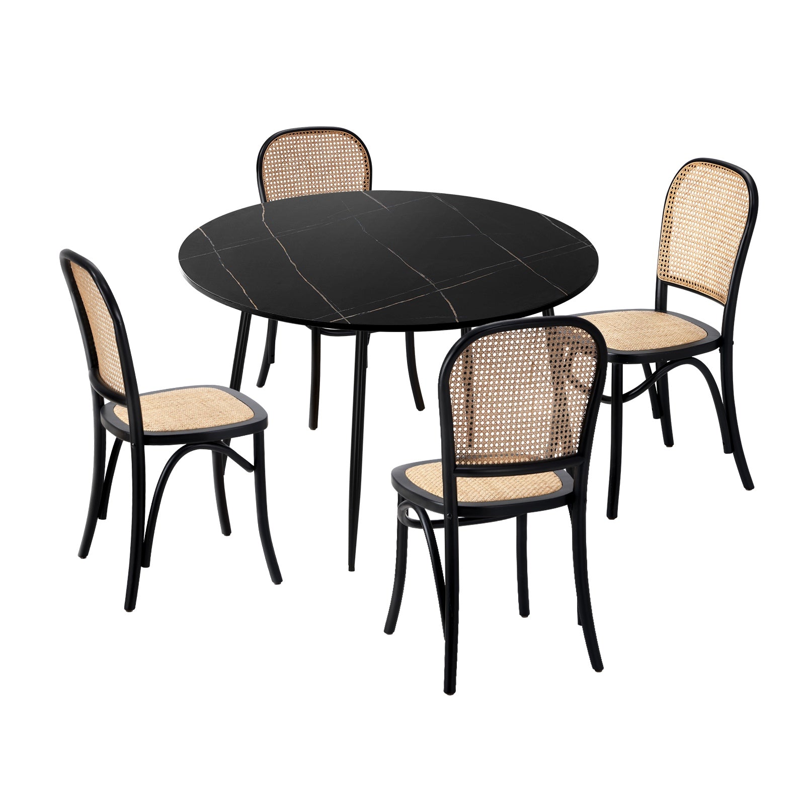 Oikiture 110cm Round Dining Table with 4PCS Dining Chairs Wooden Black - Sunyee