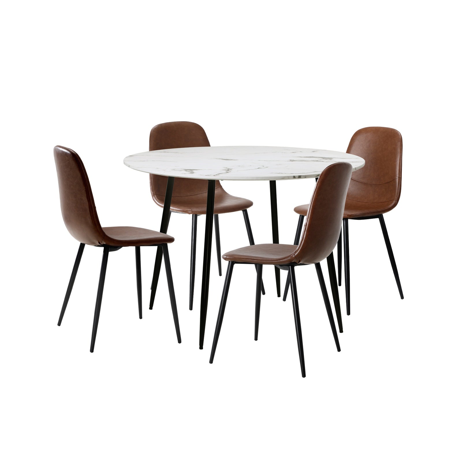 Oikiture 110cm Round Dining Table with 4PCS Dining Chairs PU Brown - Sunyee
