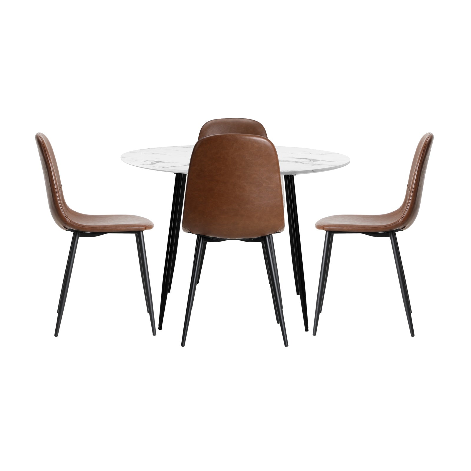 Oikiture 110cm Round Dining Table with 4PCS Dining Chairs PU Brown - Sunyee